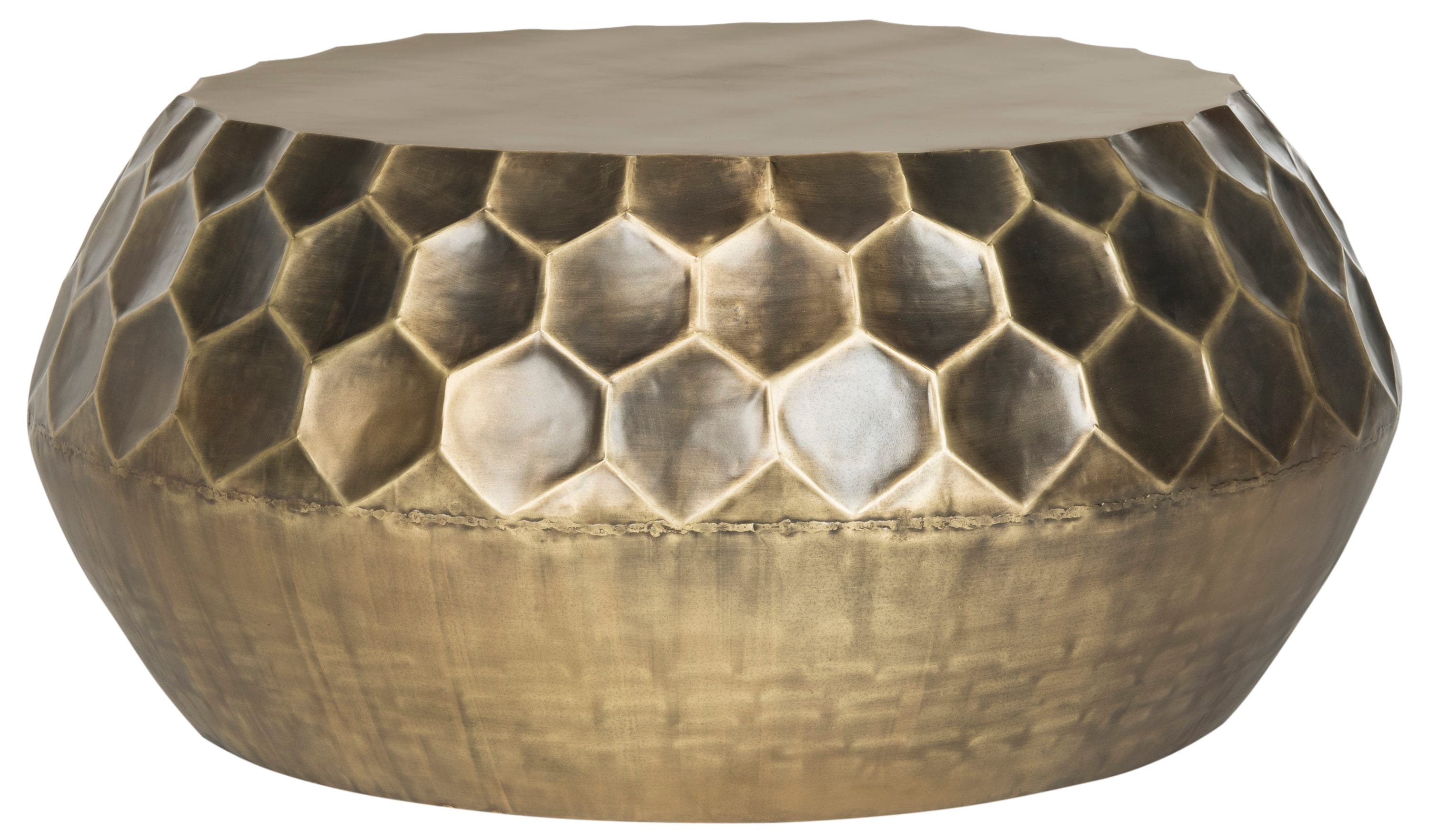 33" Transitional Antique Brass Round Metal Coffee Table