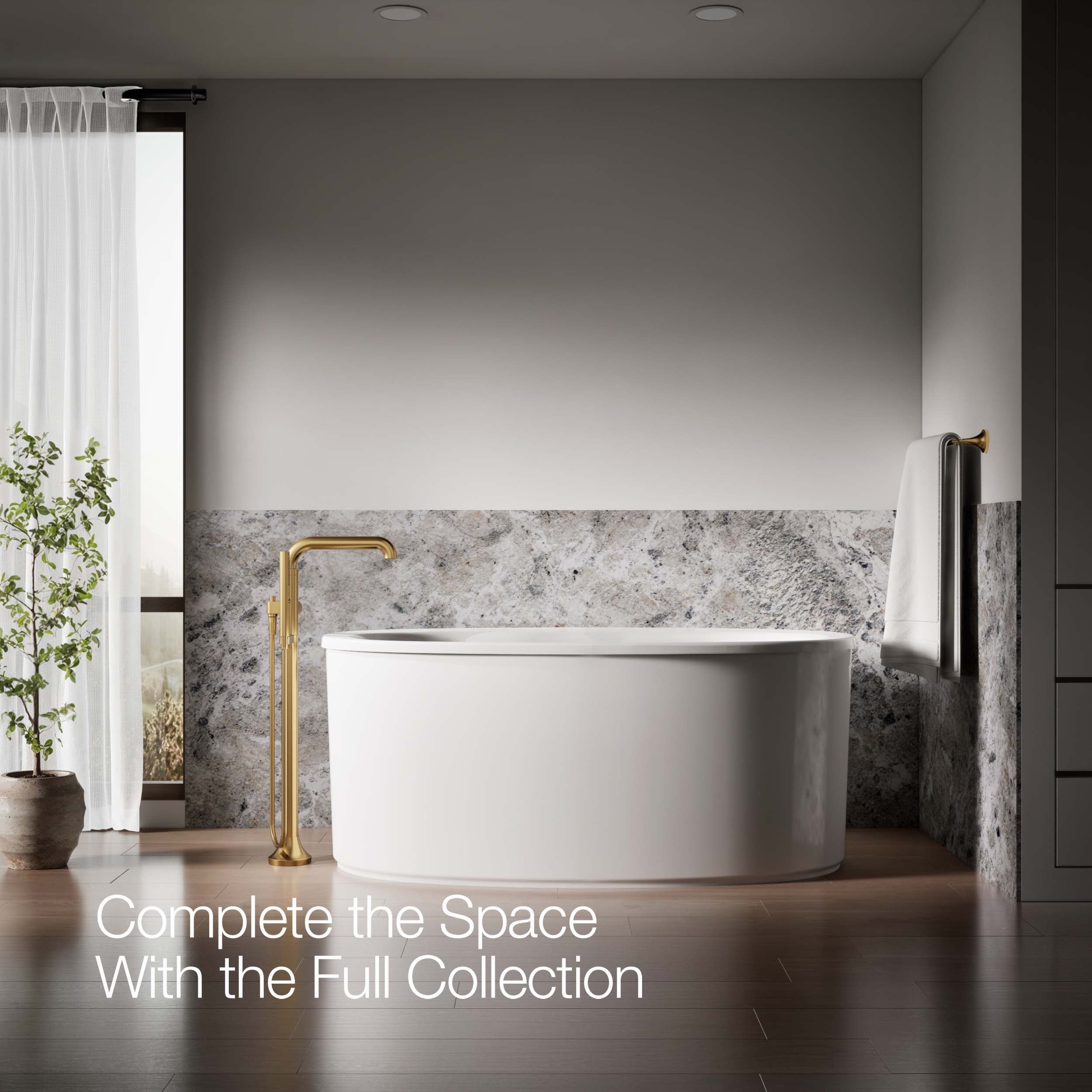 Vibrant Brushed Moderne Brass Freestanding Tub Faucet with Handshower