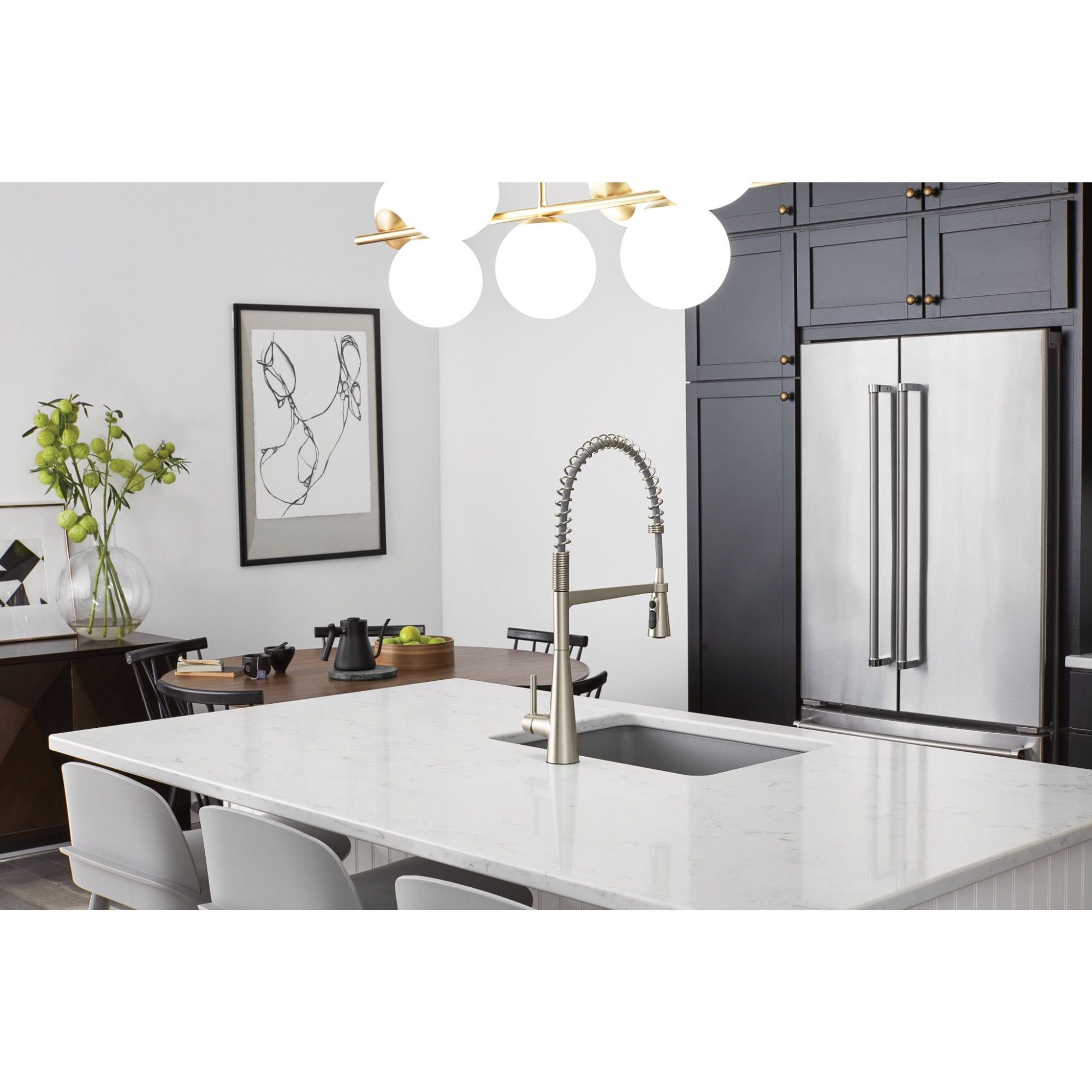 Spot Resist Stainless Steel Single Handle Pull Down Kitchen Faucet