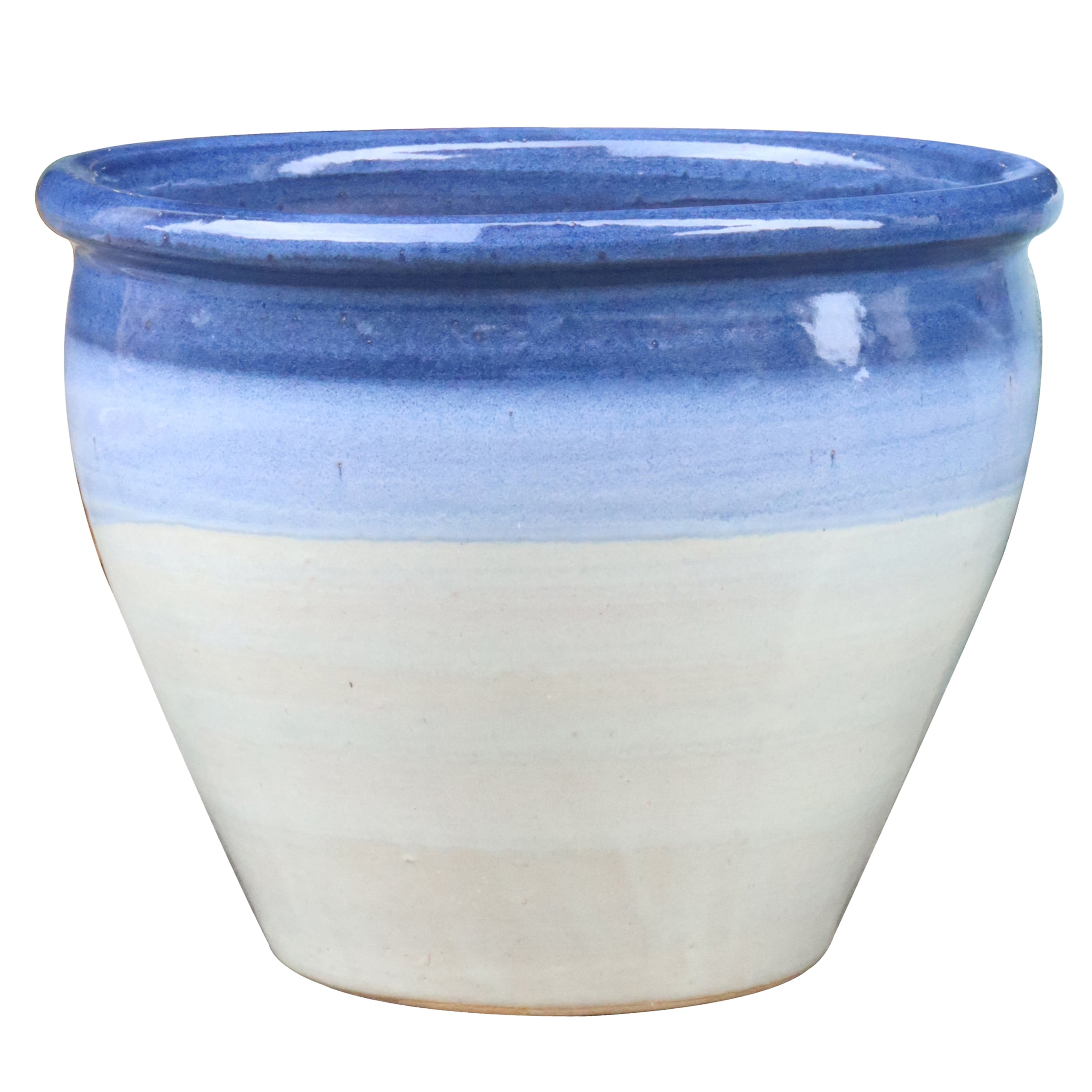 allen + roth GO2025-14 Round 12.4-in W Medium Blue Glazed ceramic Indoor/Outdoor Planter with Drainage Holes