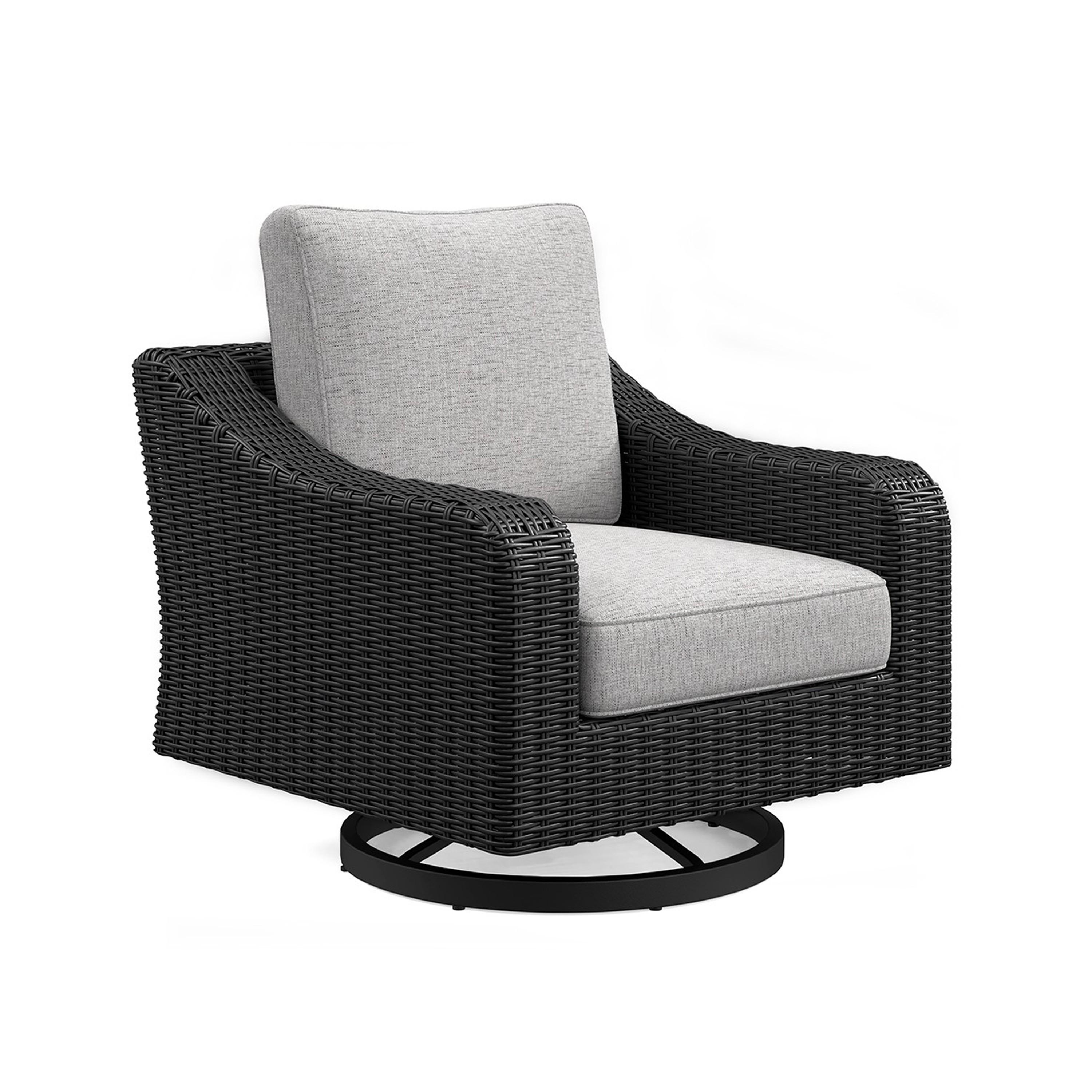 Gray Resin Wicker Swivel Lounge Chair with Cushions