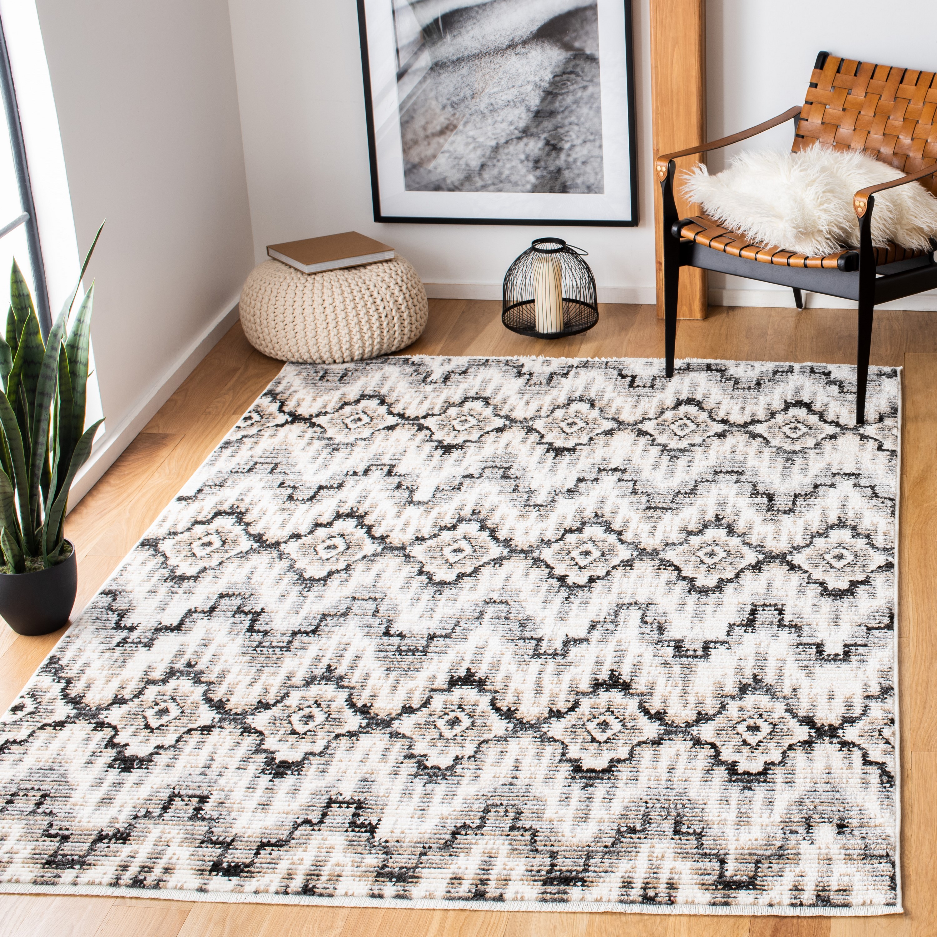 Safavieh SED842F-4 Sedona 4 x 6 (ft) Loomed Polypropylene Dark Gray/Ivory Rectangular Indoor Abstract Bohemian/Eclectic Area rug