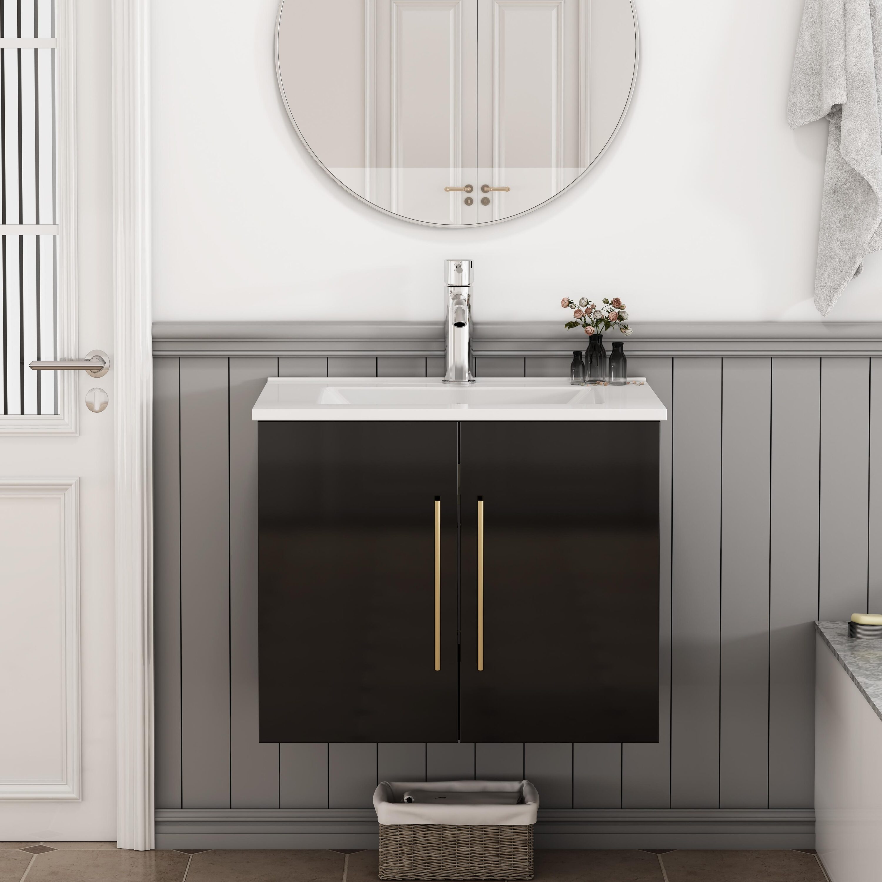 LUXEYARD - 60inch Bathroom Vanity Double Sink Combo 2 Cabinets 2 Drawers Green