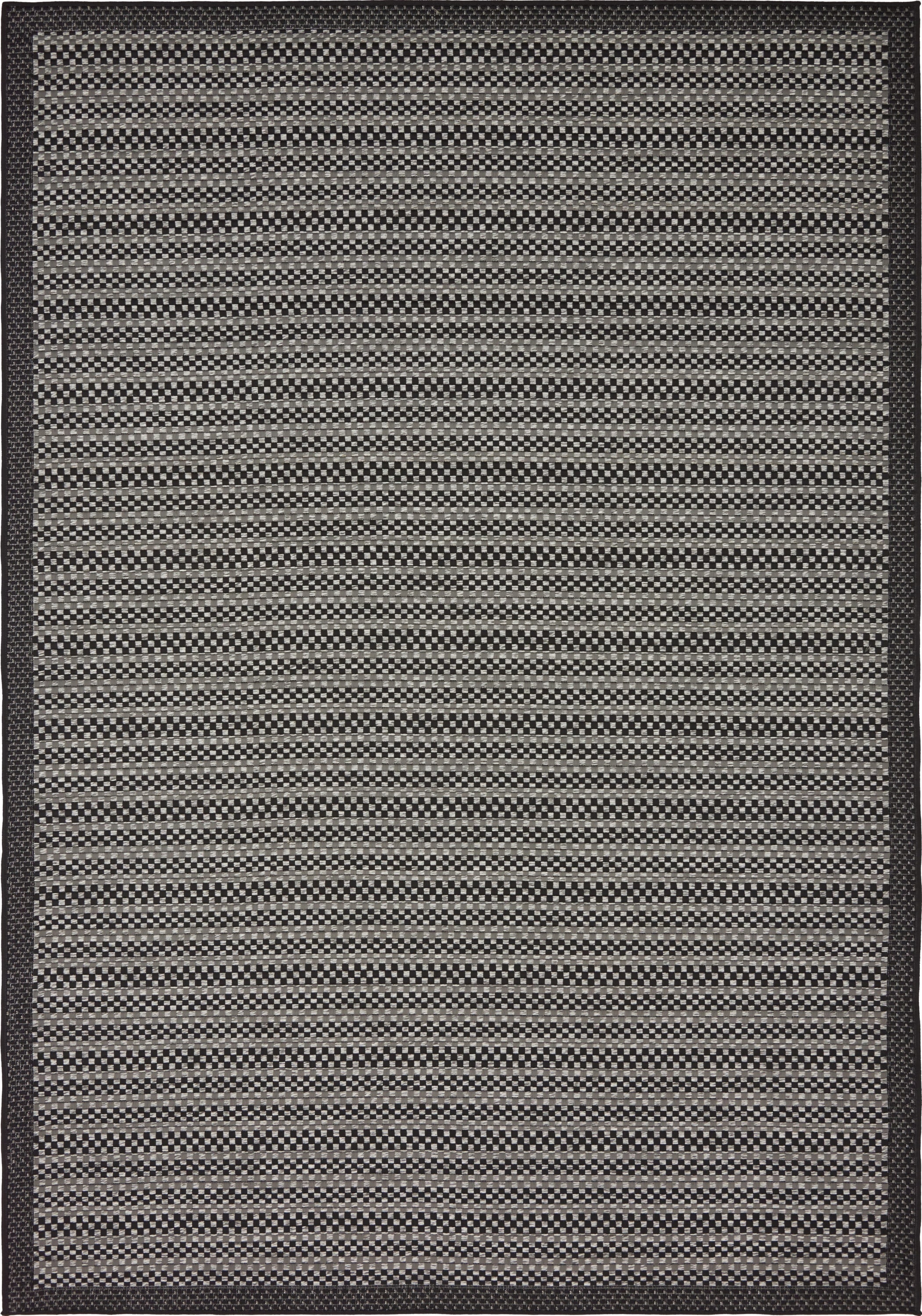 Unique Loom 3135594 Checkered Outdoor 6 x 9 (ft) Loomed Polypropylene Gray/Black Rectangular Indoor/Outdoor Stripe Area rug