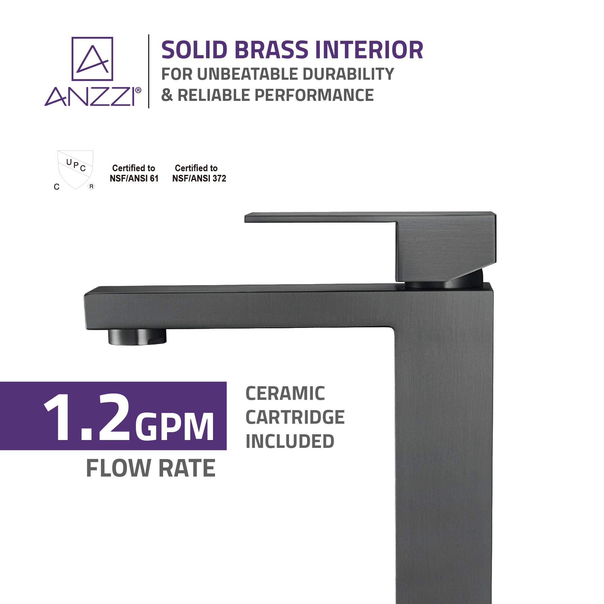 ANZZI Enti Gun Metal Single Hole 1-handle Bathroom Sink Faucet in 