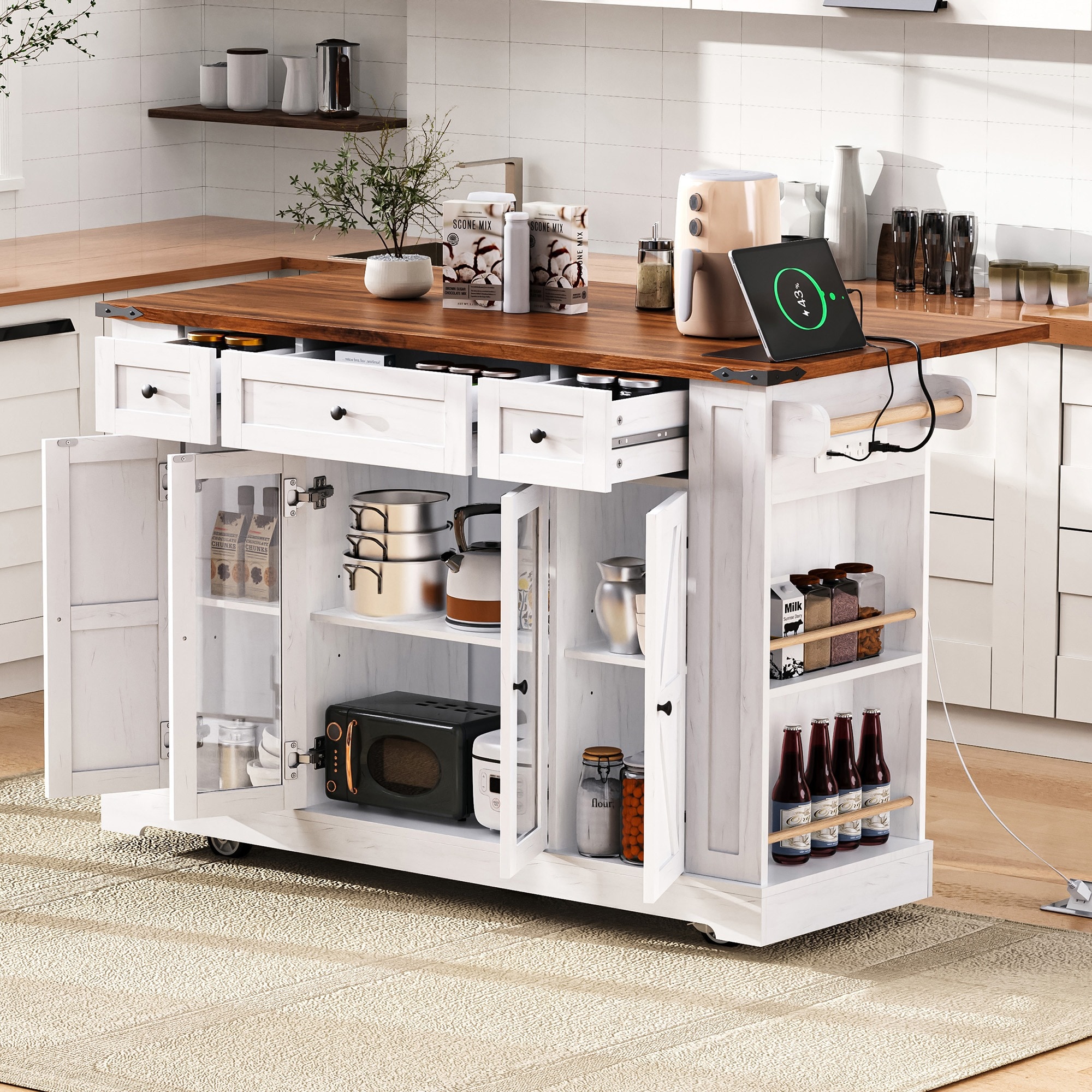 HyperDrop Cart Weather-Shield Drop Leaf Wood Kitchen Island Rolling Dining Table and Utility Prep Cart