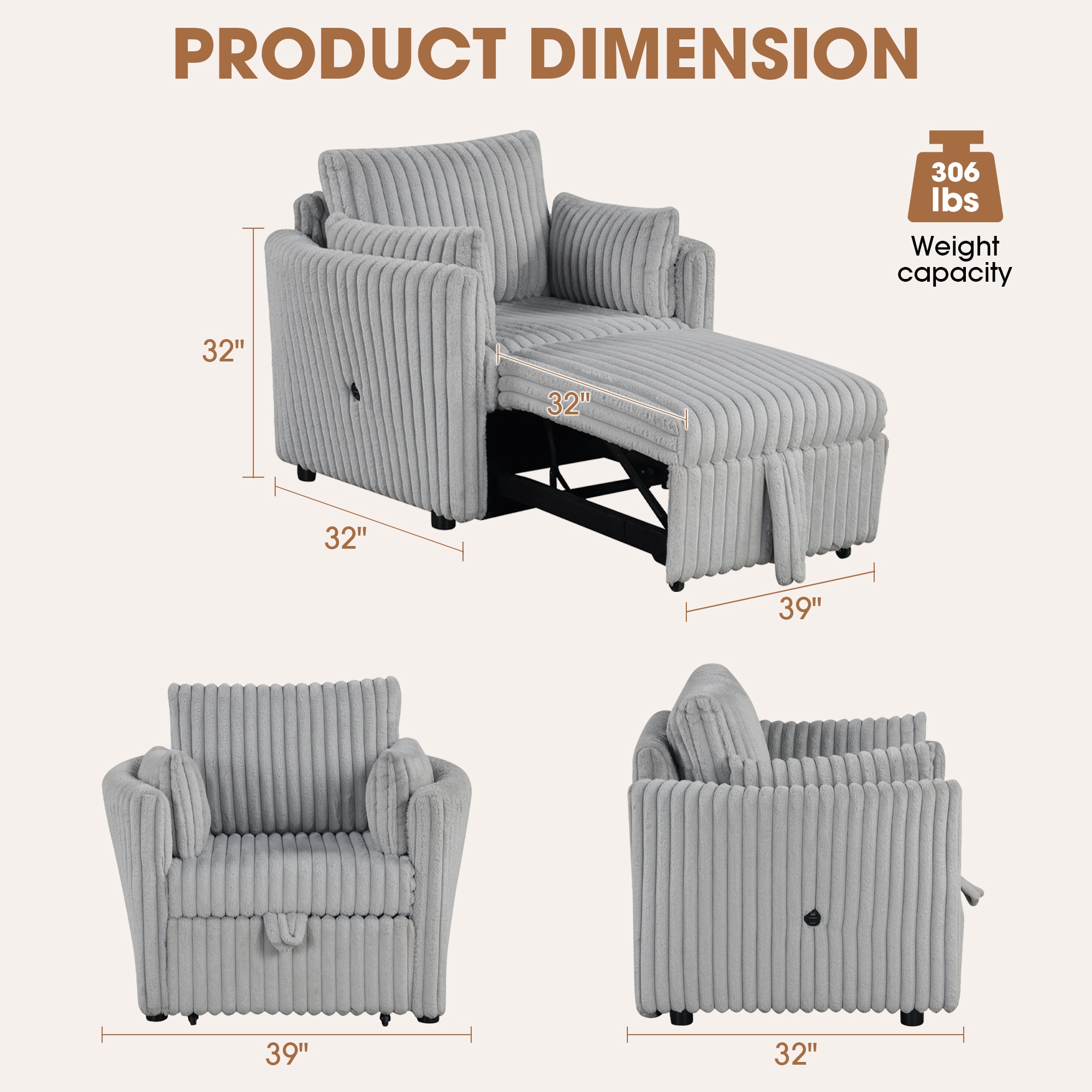 IHOMEadore MDSL64002GY-AC chairs - View #3