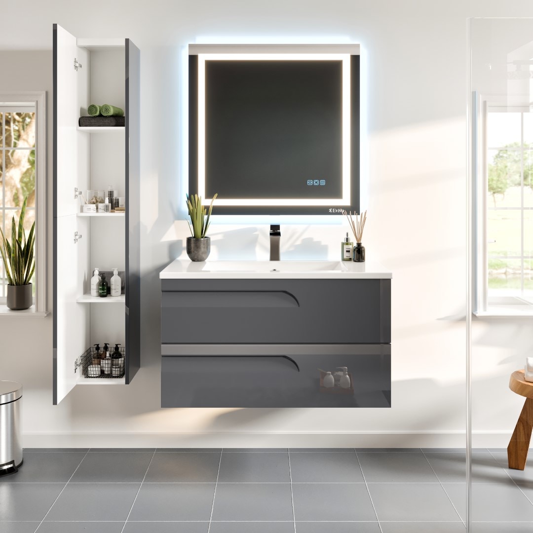 Eviva EVVN23-39GR-WM Joy 39-in Gray Single Sink Floating Bathroom Vanity with White Porcelain Top