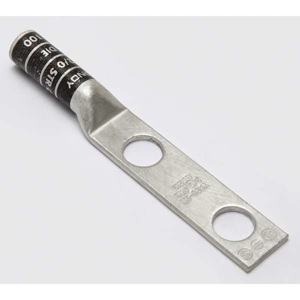 BURNDY Two-Hole Compression Lug 2/0 AWG Max 1/2 in Stud Long Barrel Copper Black