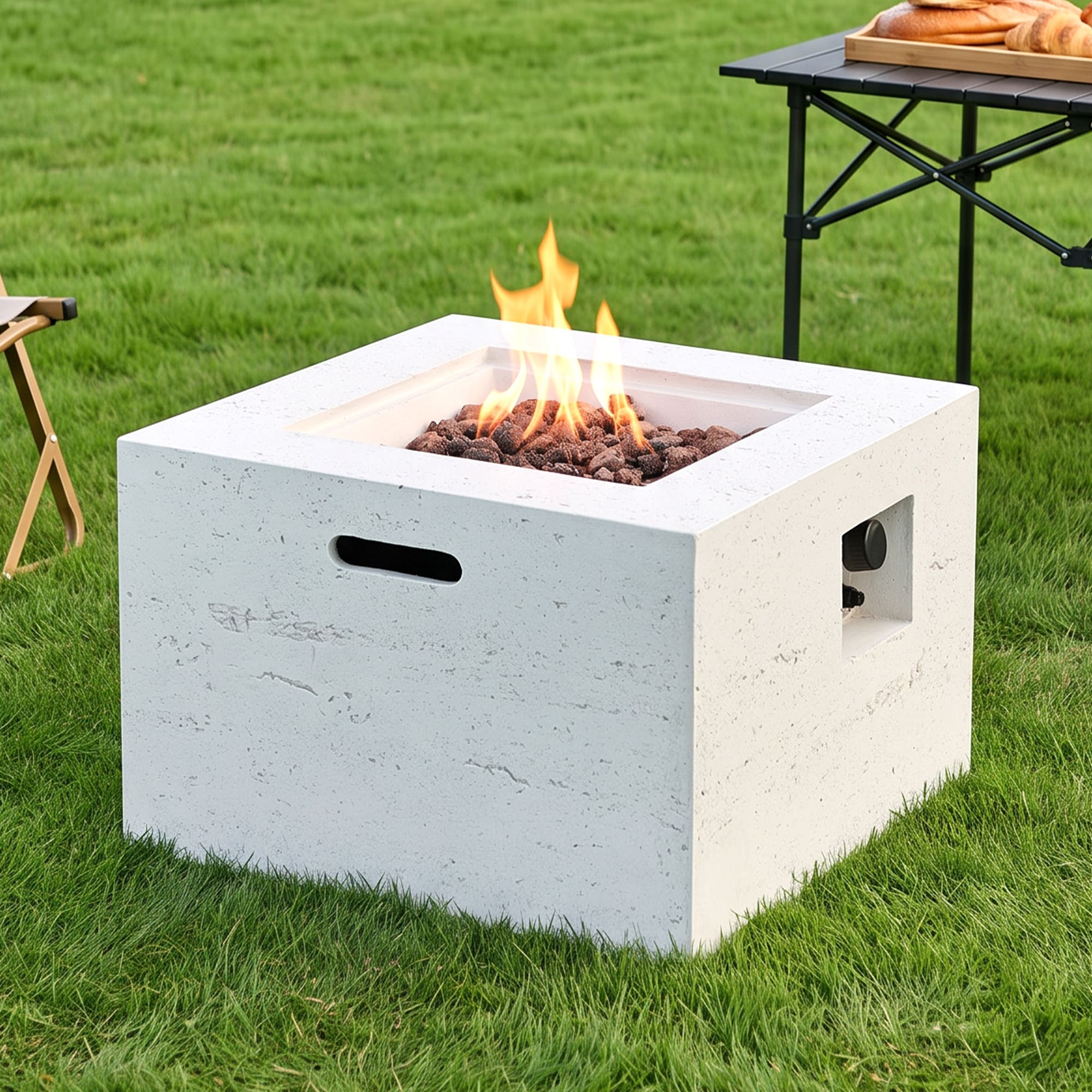 Sunrinx - 24-in W 40000 Maximum BTUs Magnesium oxide Square Portable Liquid propane Fire pit table