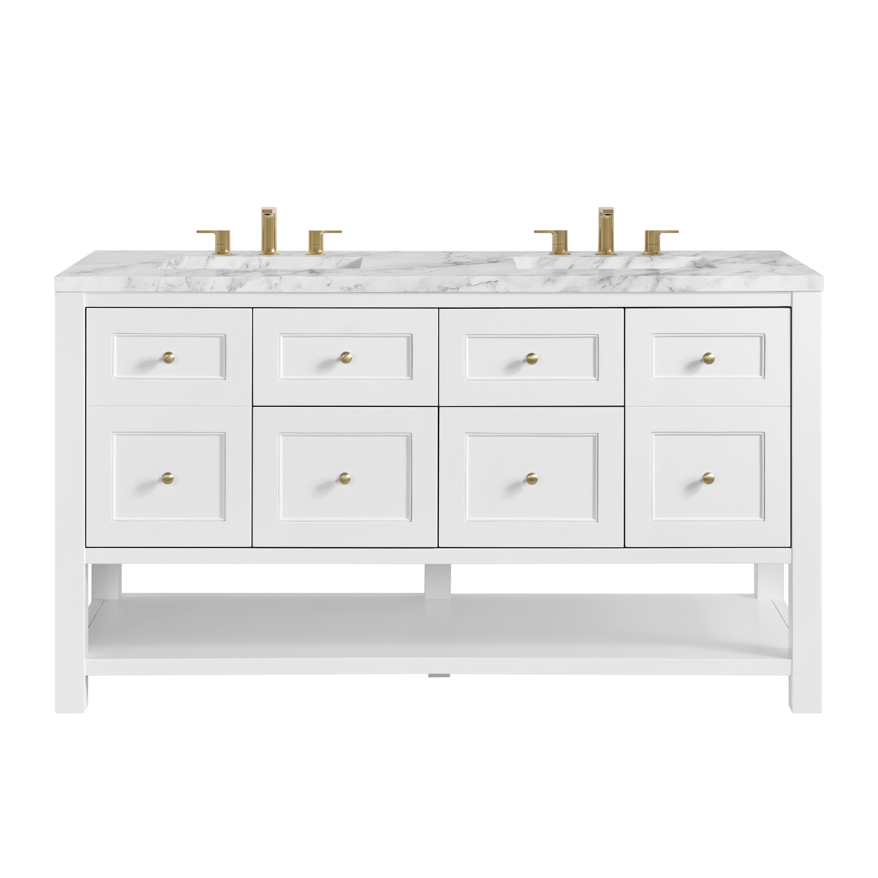 James Martin Vanities 330-V60D-BW-3CAR Breckenridge 60-in Bright White Undermount Double Sink Bathroom Vanity with Carrara White Marble Top