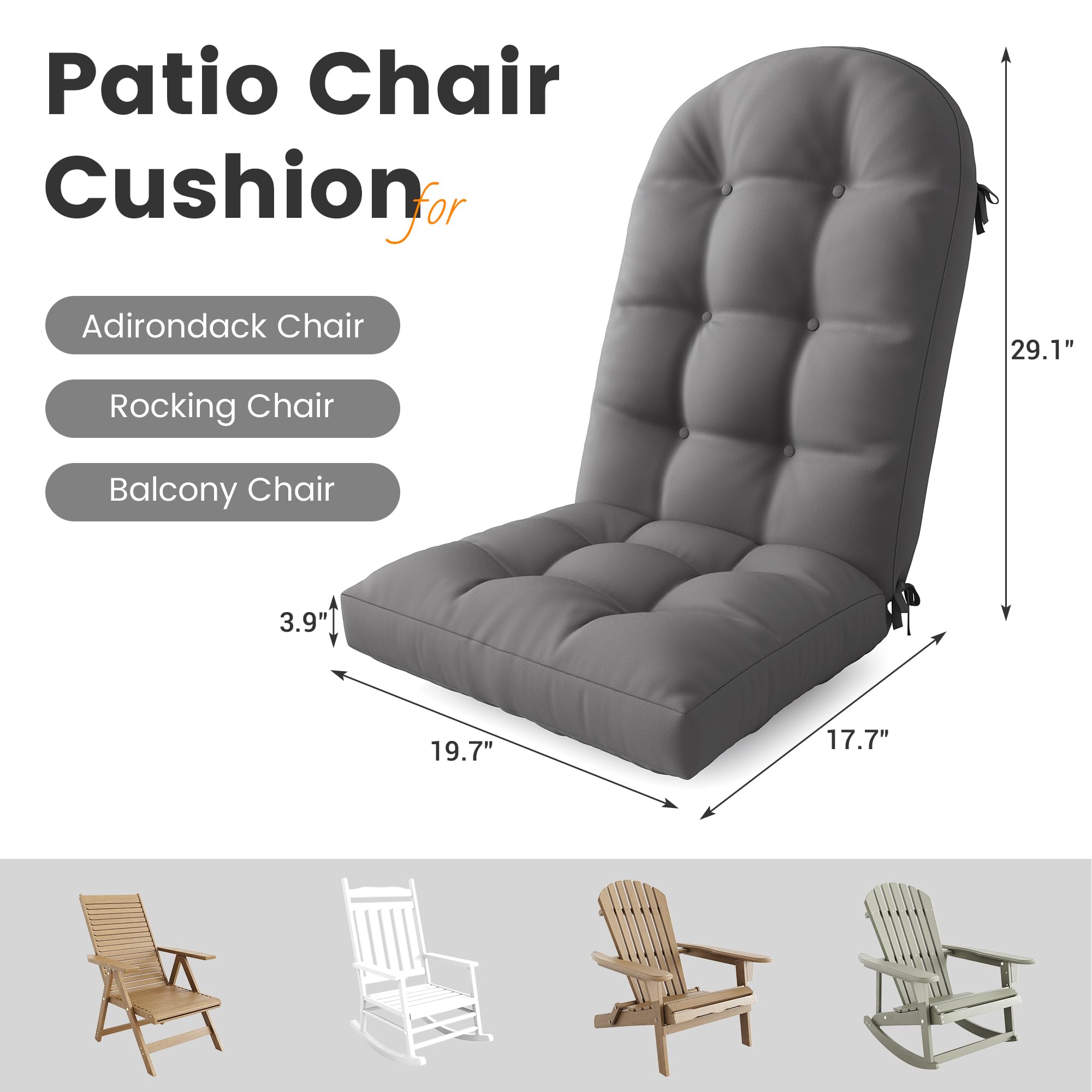 UDPATIO Adirondack Chair Cushions 4 Inch Thick Set of 2 Outdoor ...