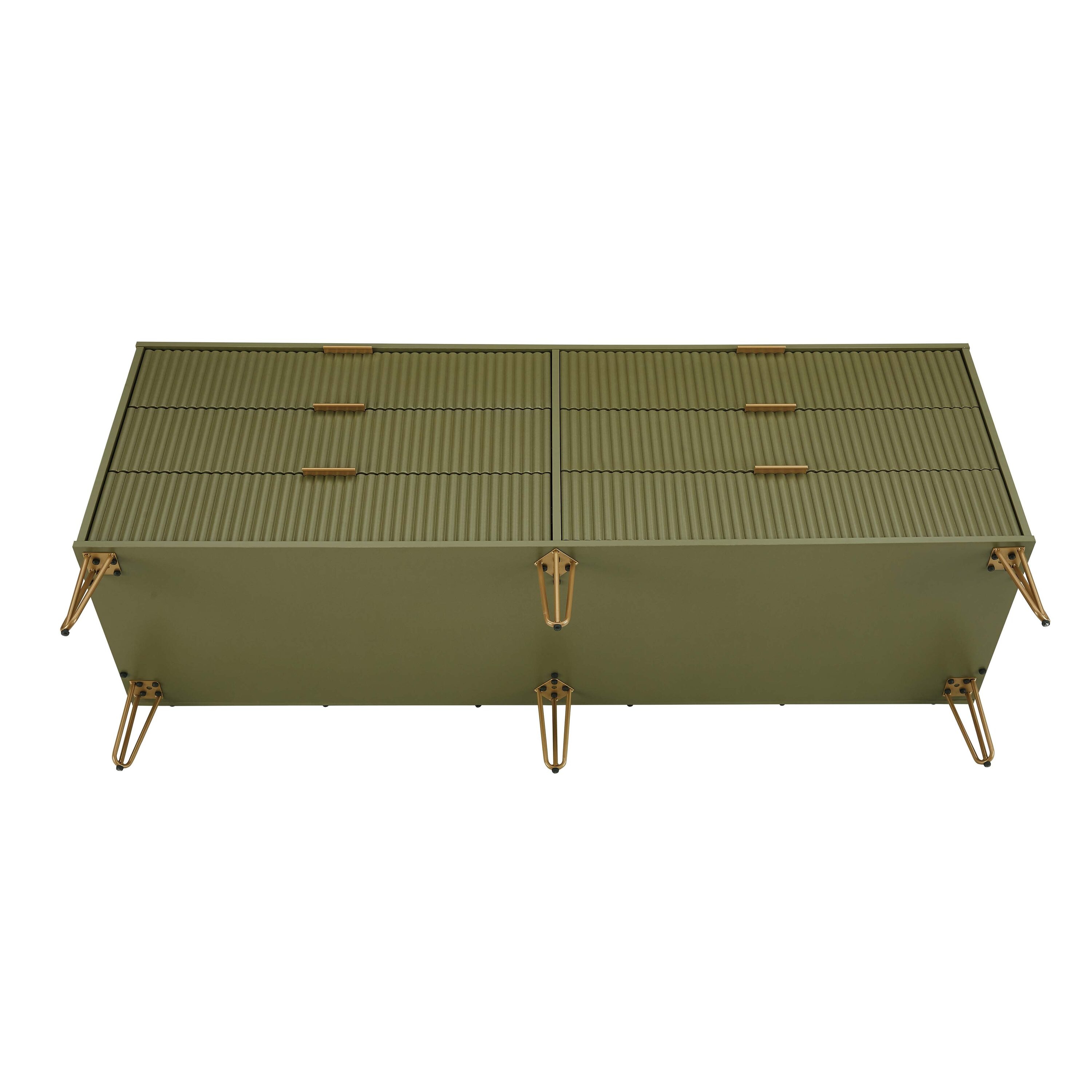 Olive Green Vertical Ribbed 6-Drawer Double Dresser with Soft Close