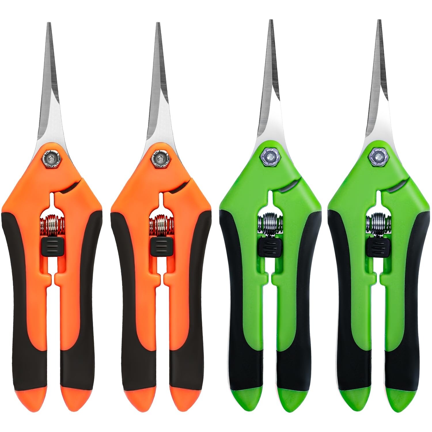 Misopily  4 pack garden shears stainless steel pruning scissors ergonomic non slip grip safety lock orange green for trimming flowers plants herbs