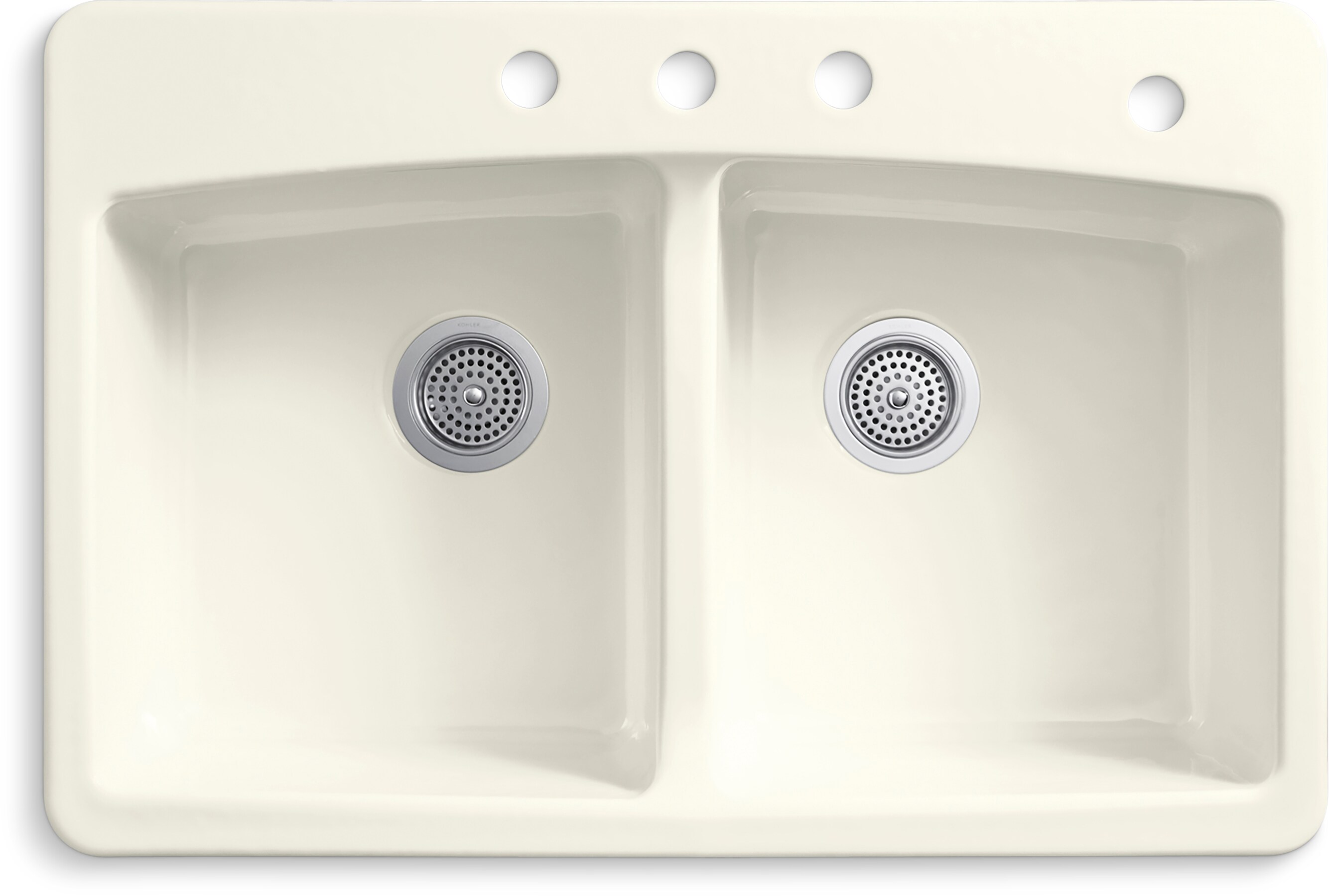 KOHLER Brookfield Drop-In Cast-Iron 33 in. 4-Hole Double Bowl Kitchen Sink in Biscuit