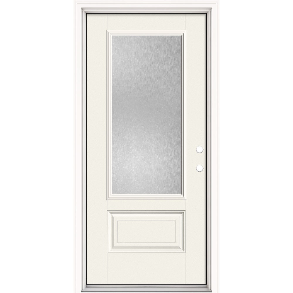 Masonite 630604 Performance Door System 36-in x 80-in x 4-9/16-in Fiberglass 3/4 lite Left-hand inswing Arctic White Painted Prehung Front Door with Brickmould Insulating core