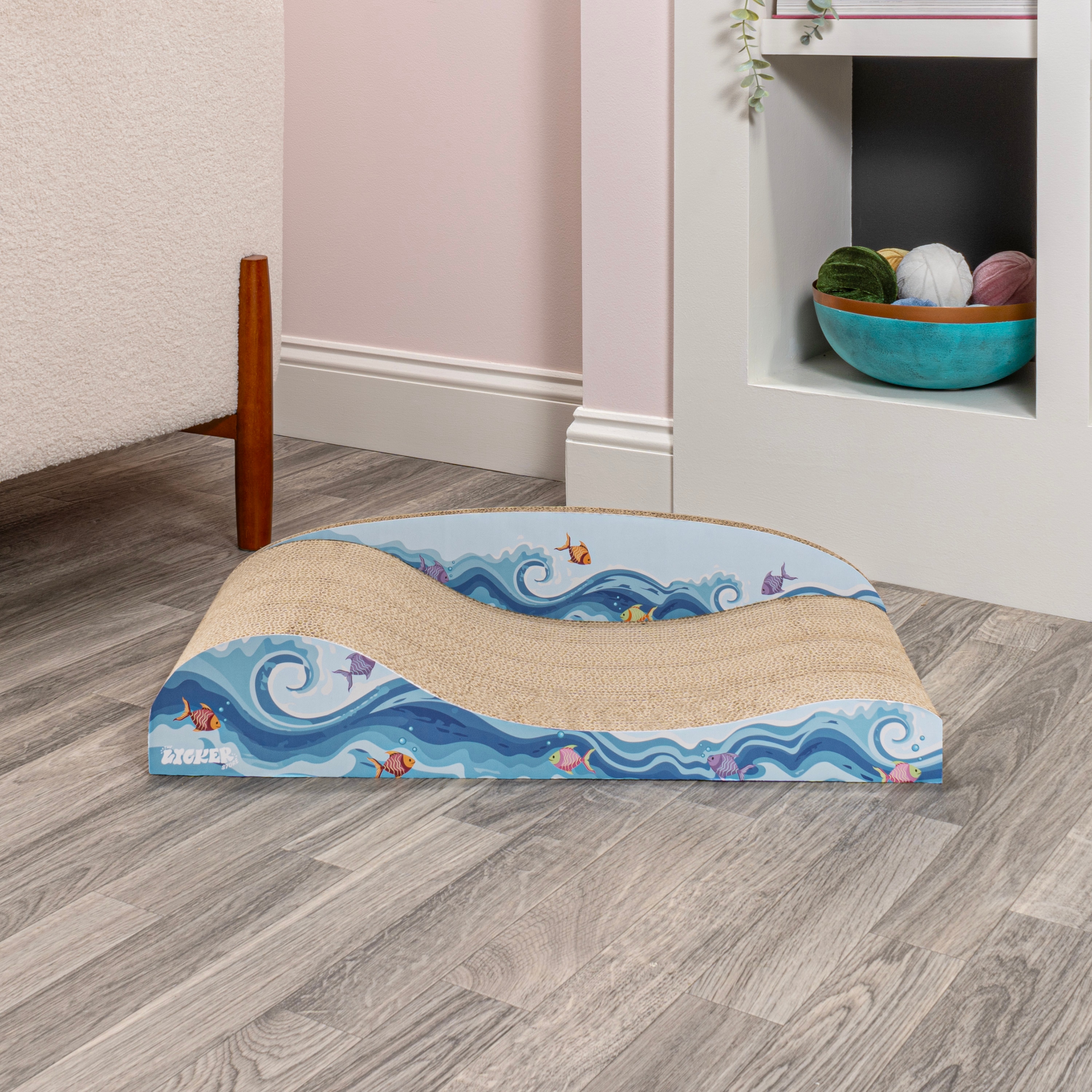 Kokomo Coastal Blue Cardboard Lounge Bed Cat Scratcher with Catnip