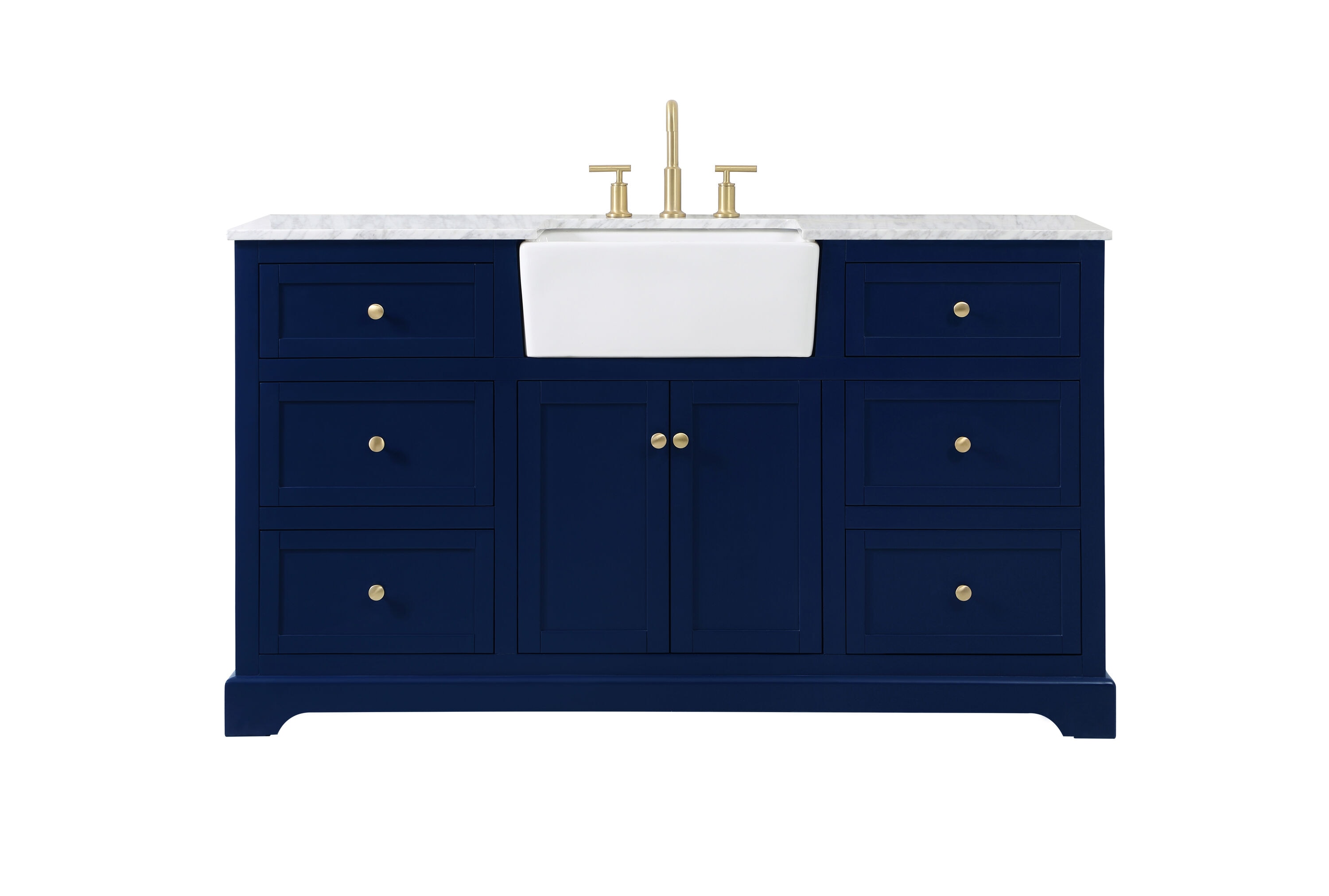 Elegant Decor HF180780BL Home Furnishing 60-in Blue Farmhouse Single sink Bathroom Vanity with Carrara White Marble Top