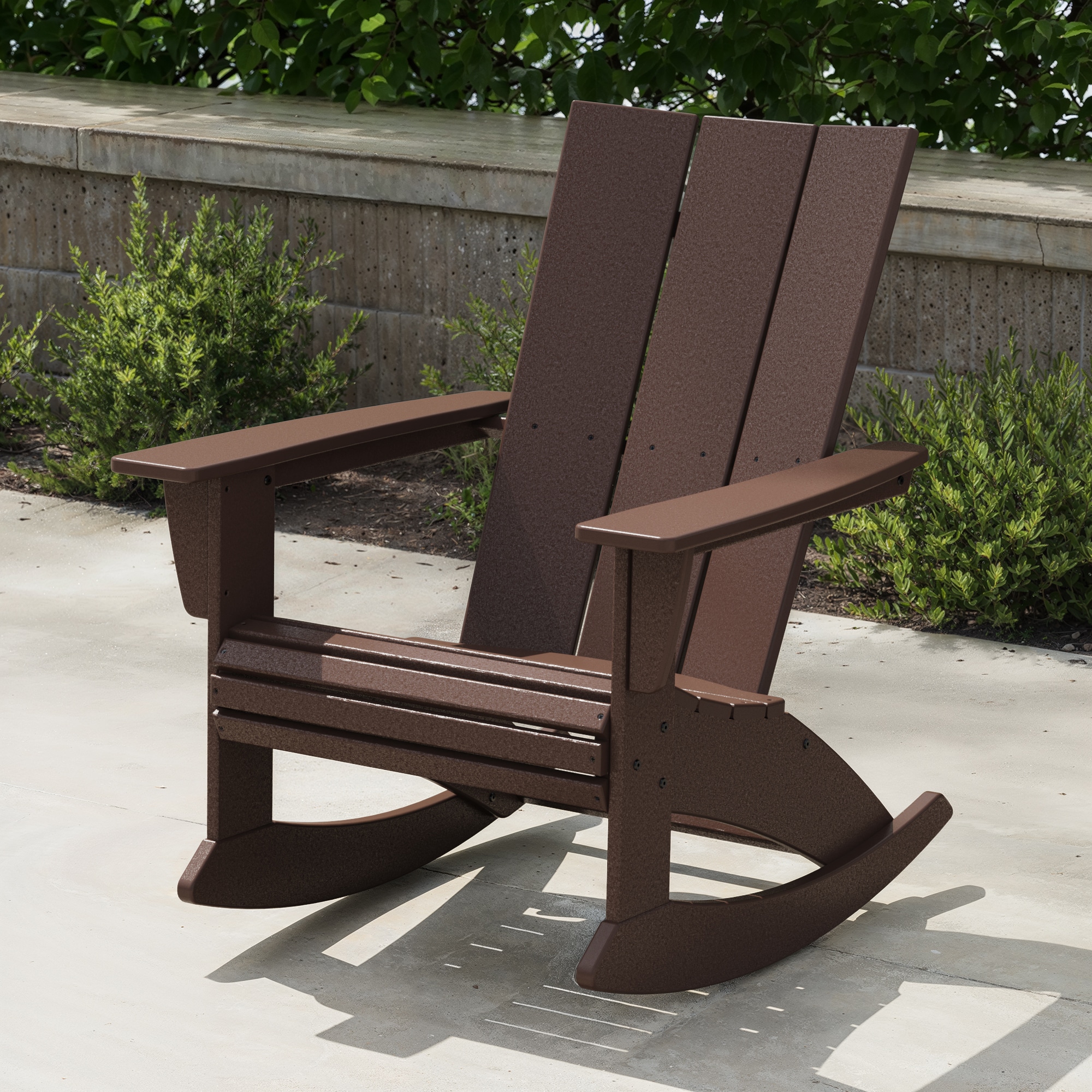 POLYWOOD ADR620MA Modern Adirondack Mahogany HDPE Frame Rocking Chair with Slat Seat