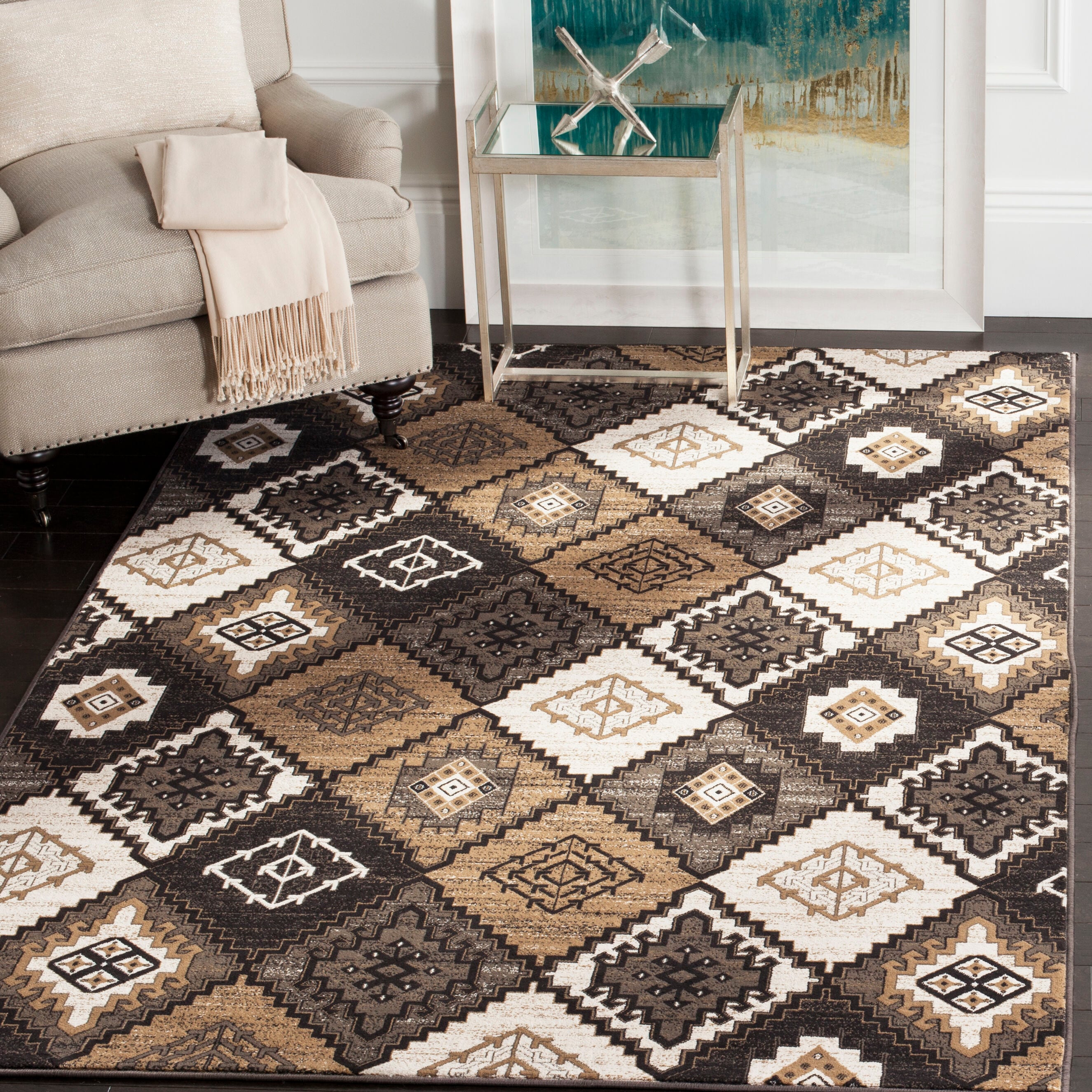 Safavieh VTG577F-9 Vintage Jenal 9 x 12 (ft) Loomed Polypropylene Black/Ivory Rectangular Indoor Abstract Lodge Area rug