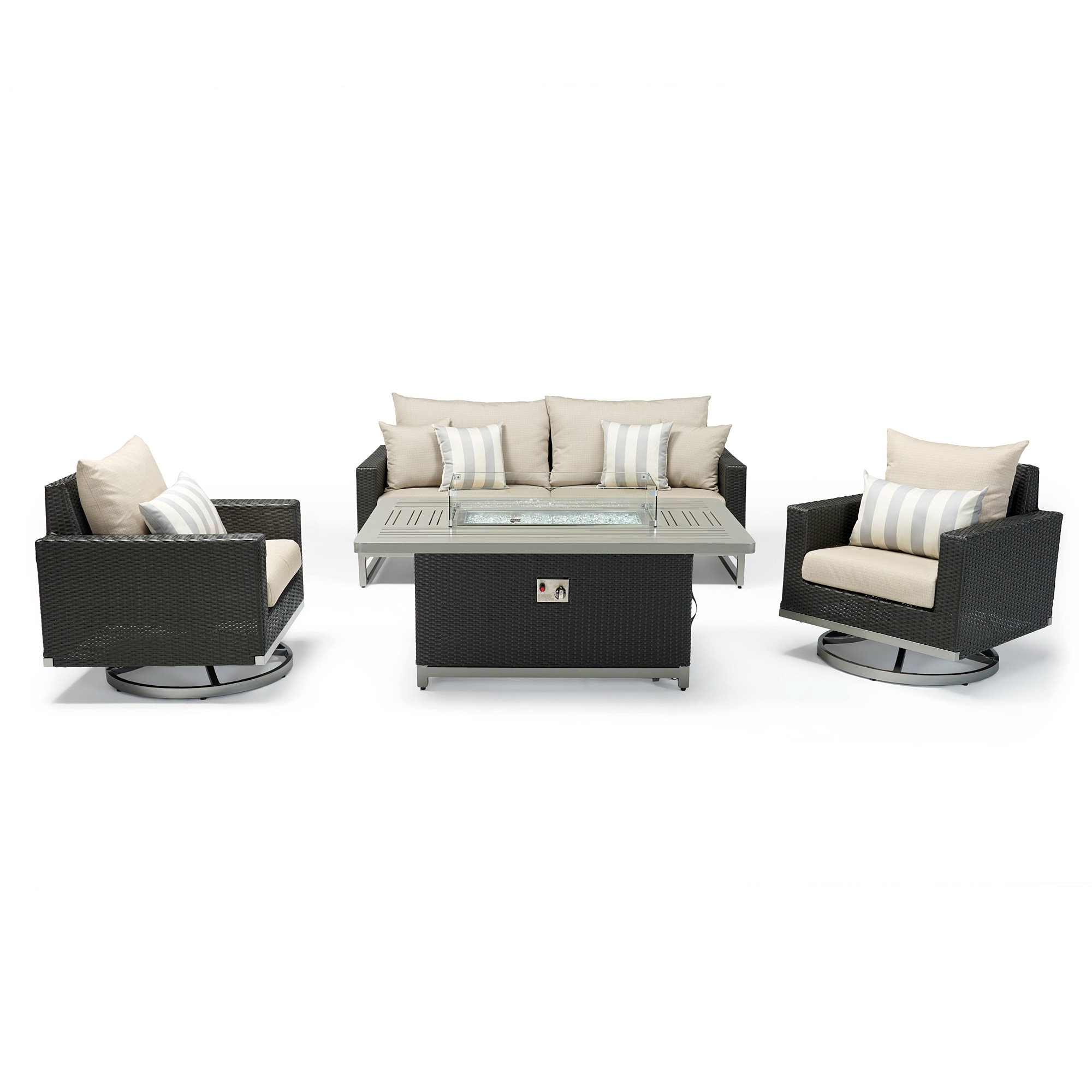 RST Brands OP-PESS4MFT-MILO-E-SLT-K Milo 4-Piece Wicker Patio Conversation Set with Gray Sunsharp Cushions