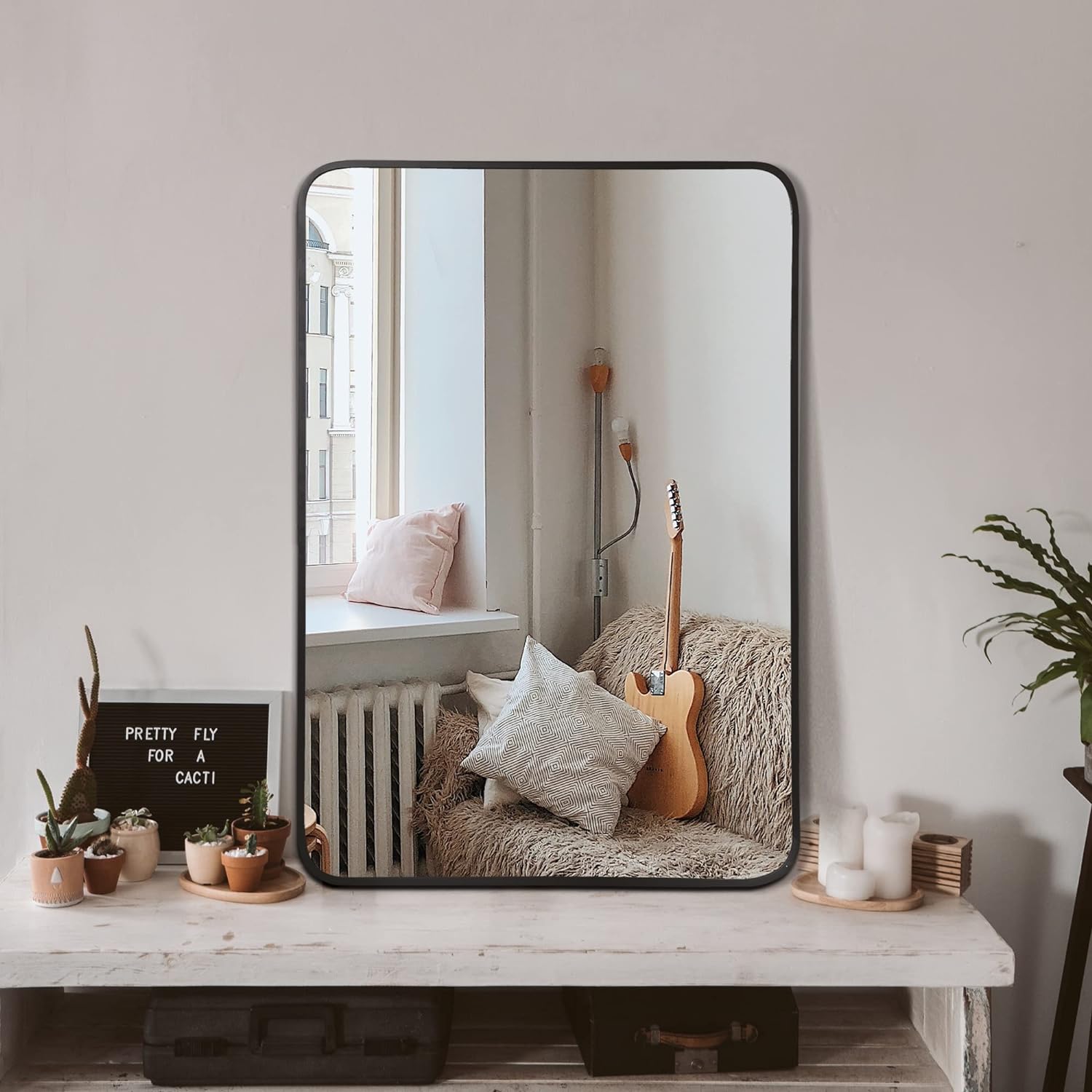 LUXEYARD 24x32 Inch Black Metal Framed Rectangular Bathrrom Mirror for Wall