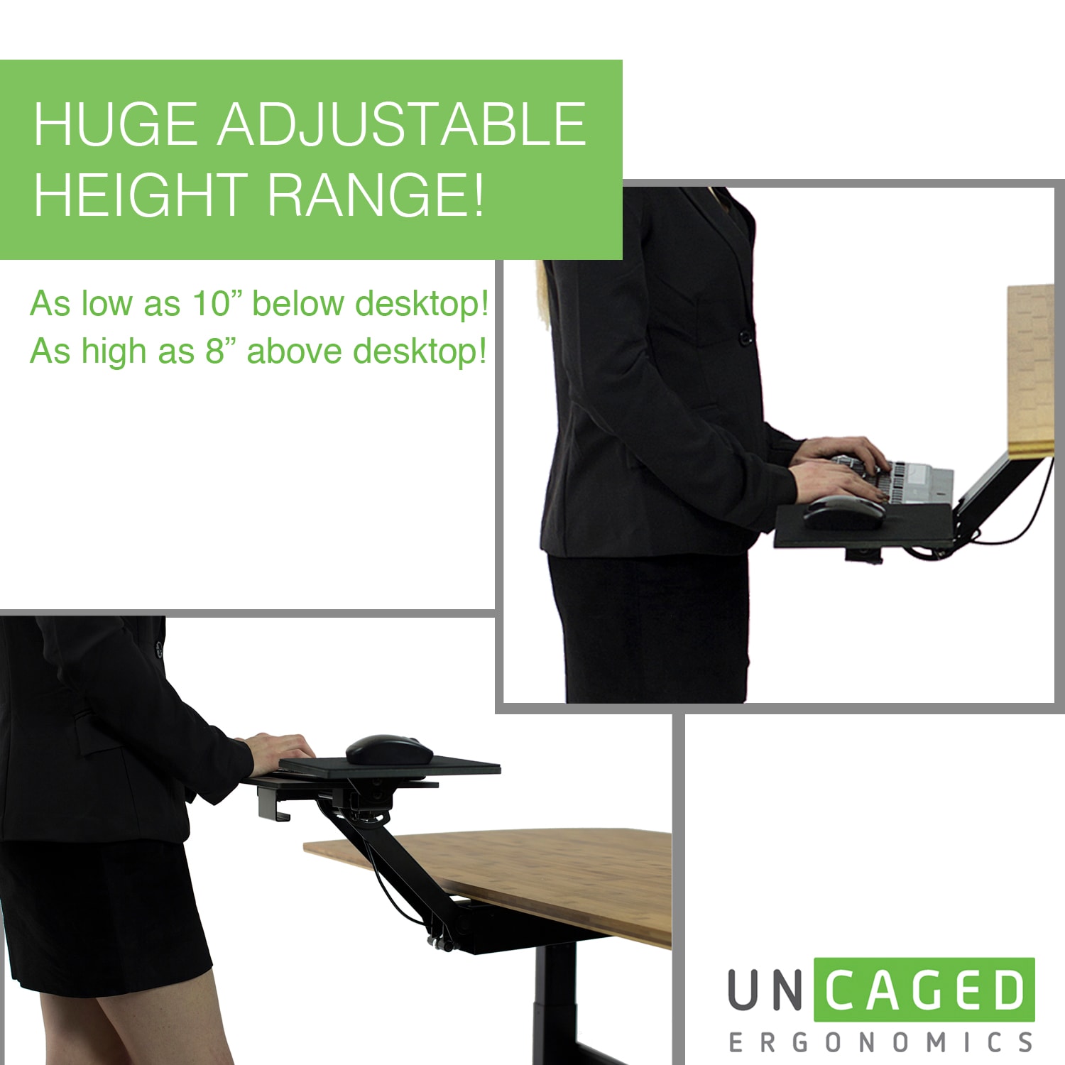 KT2 Ergonomic Sit Stand Under-Desk Computer Keyboard Tray for Standing  Desks accessories holder large adjustable height range angle negative tilt