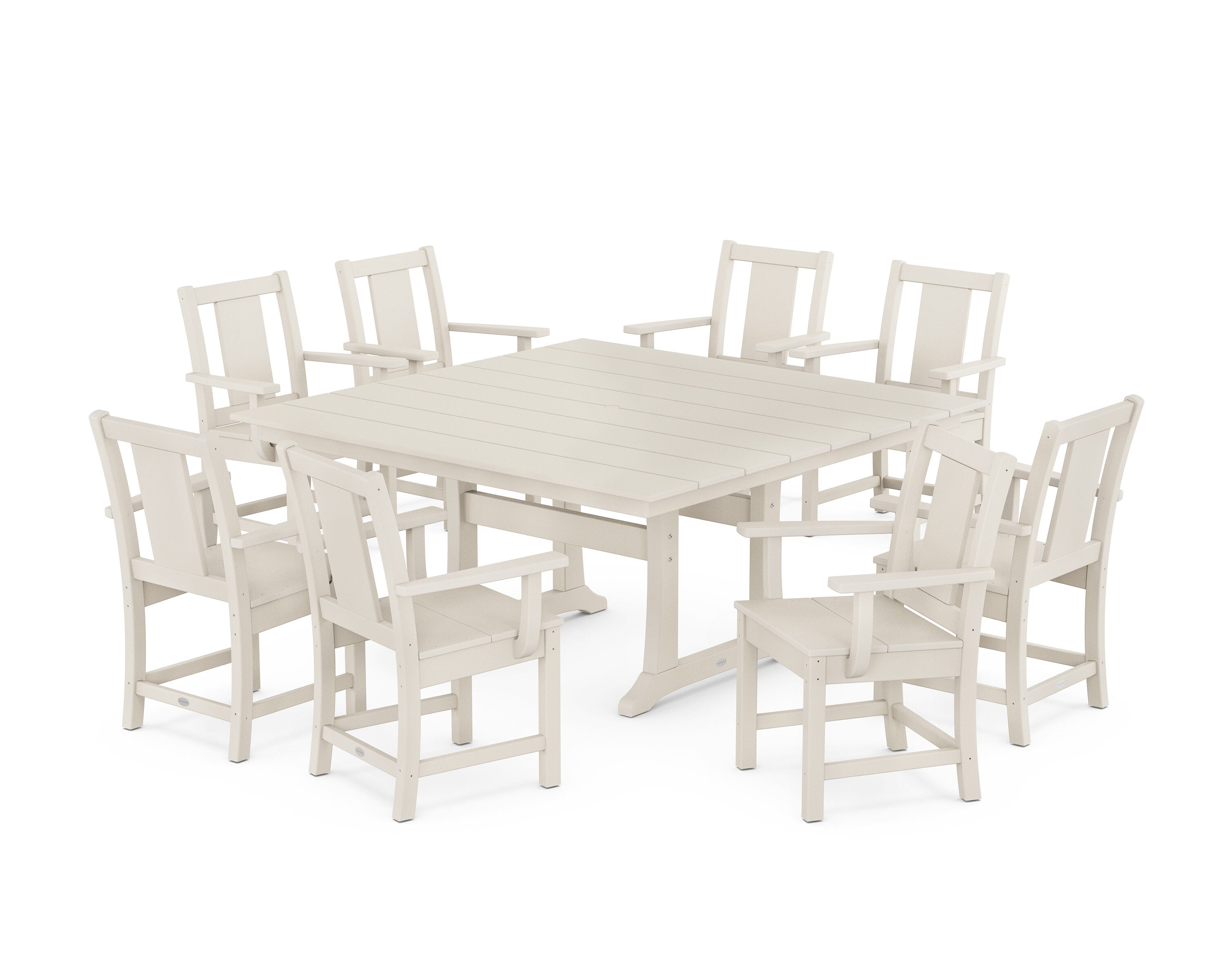 POLYWOOD PWS2117-1-SA Prairie 9 -Piece Sand Patio Dining Set Plastic Square Table with 8 Stationary Chairs