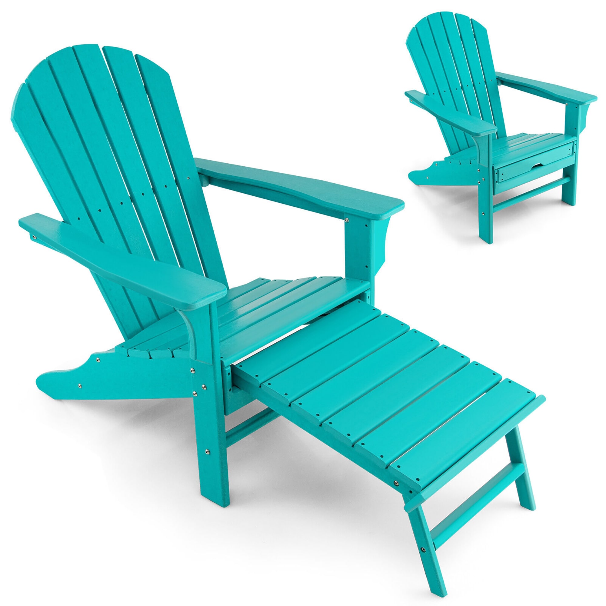 Forclover ALUE-04GR Acacia Adirondack Blue Lounge Chair Blue Wood Frame Stationary Adirondack Chair(s) with Slat Seat