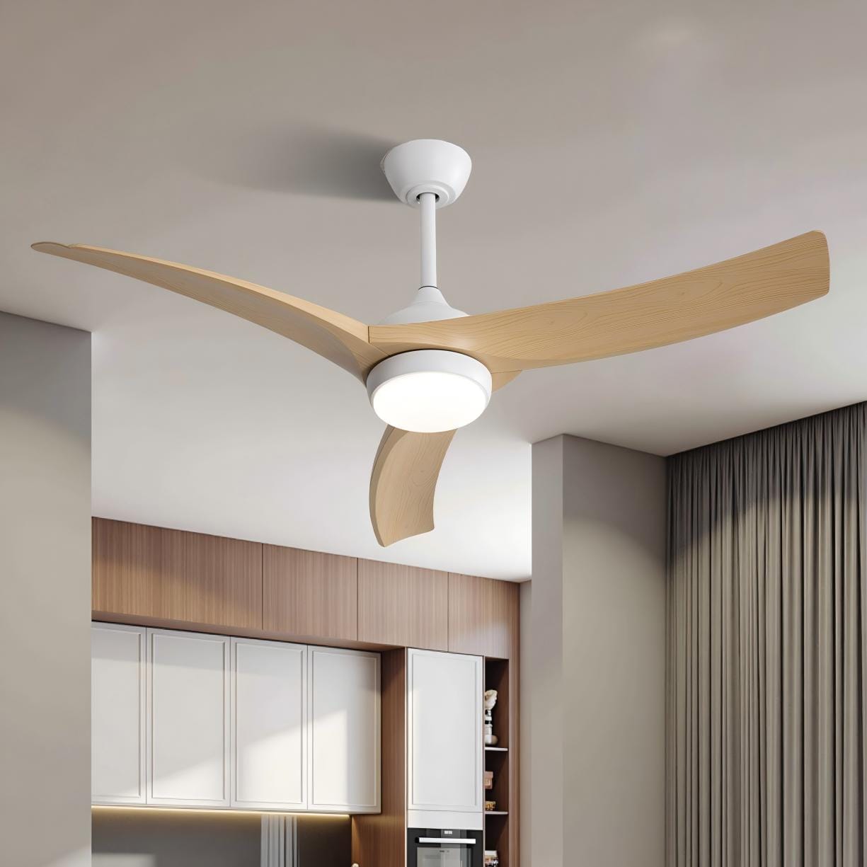 Sunrinx MG12-CF-9 52-in Color-Changing Integrated LED Outdoor White with Light Brown Blades Ceiling Fan Without Light - Remote Included ( 3 -Blade )