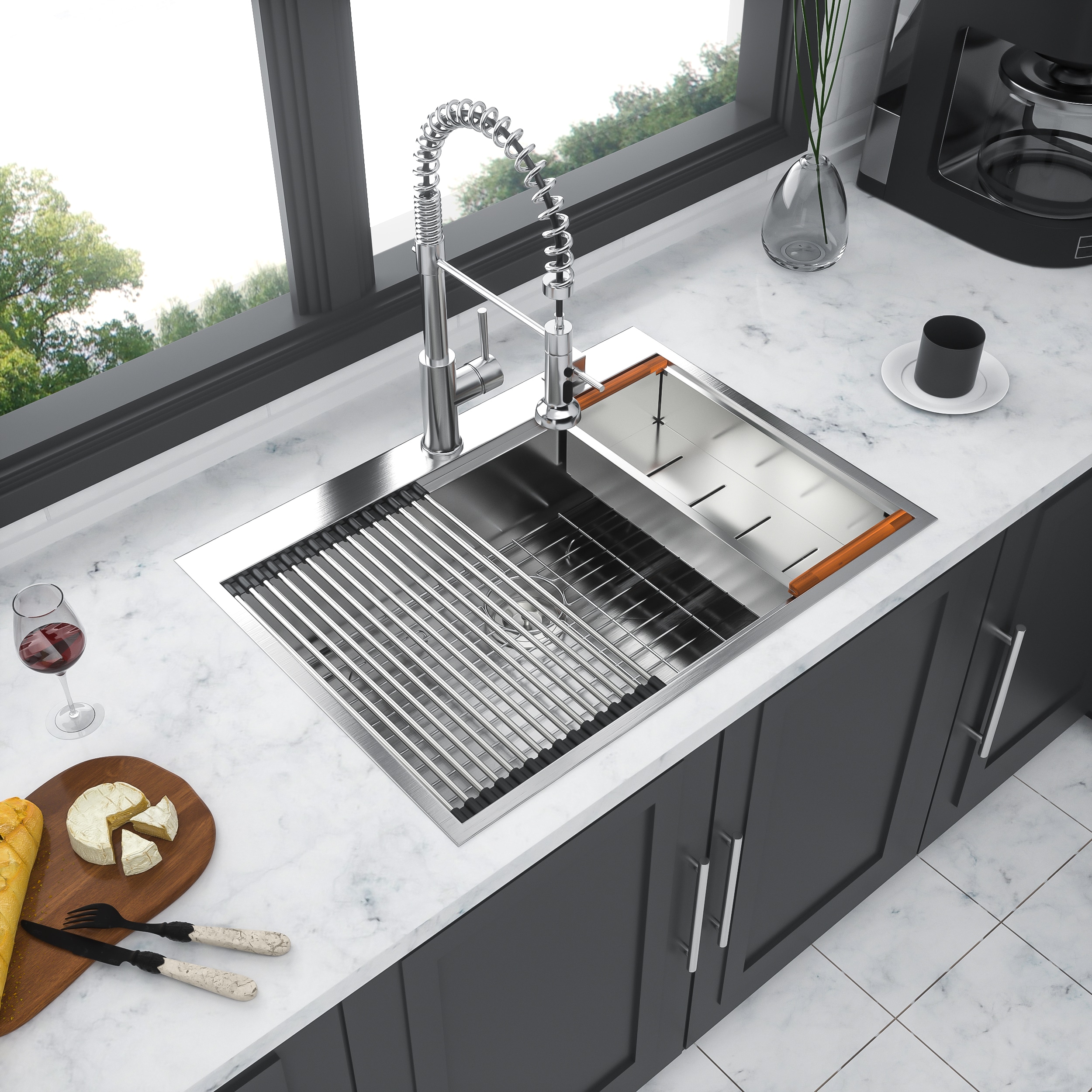 Dimakai 33x22x10 Inch Drop In Workstation Kitchen Sink 16 Gauge Stainless Steel Single Bowl