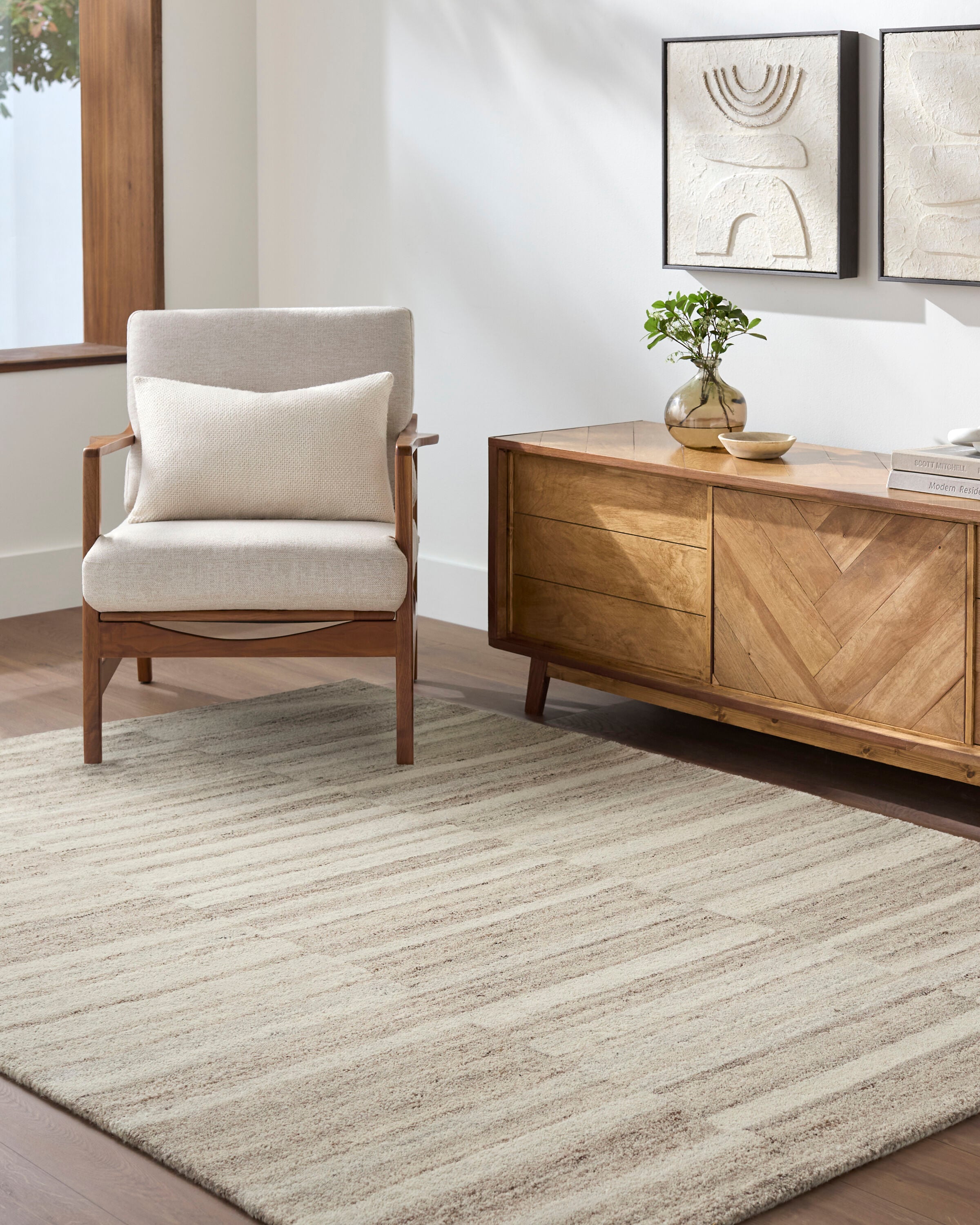 Sao Paulo 5 x 8 (ft) Tufted Wool Beige/Light Brown Rectangular Indoor Stripe Spot Clean Only Pet Friendly Area rug