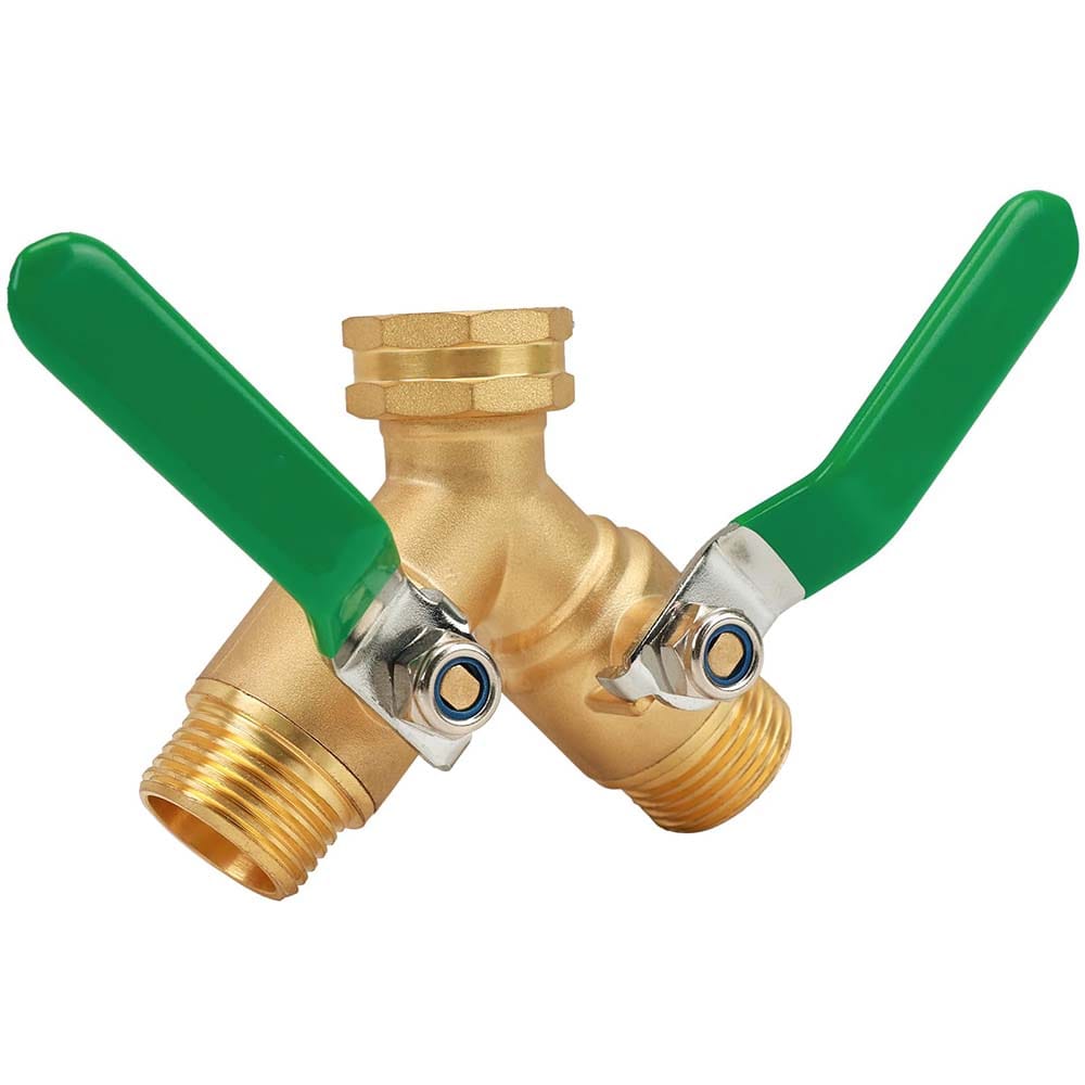 Aoibox - Heavy Duty Brass Y Valve 2 Way Garden Hose Splitter with Stainless Steel Long Handle Fu...