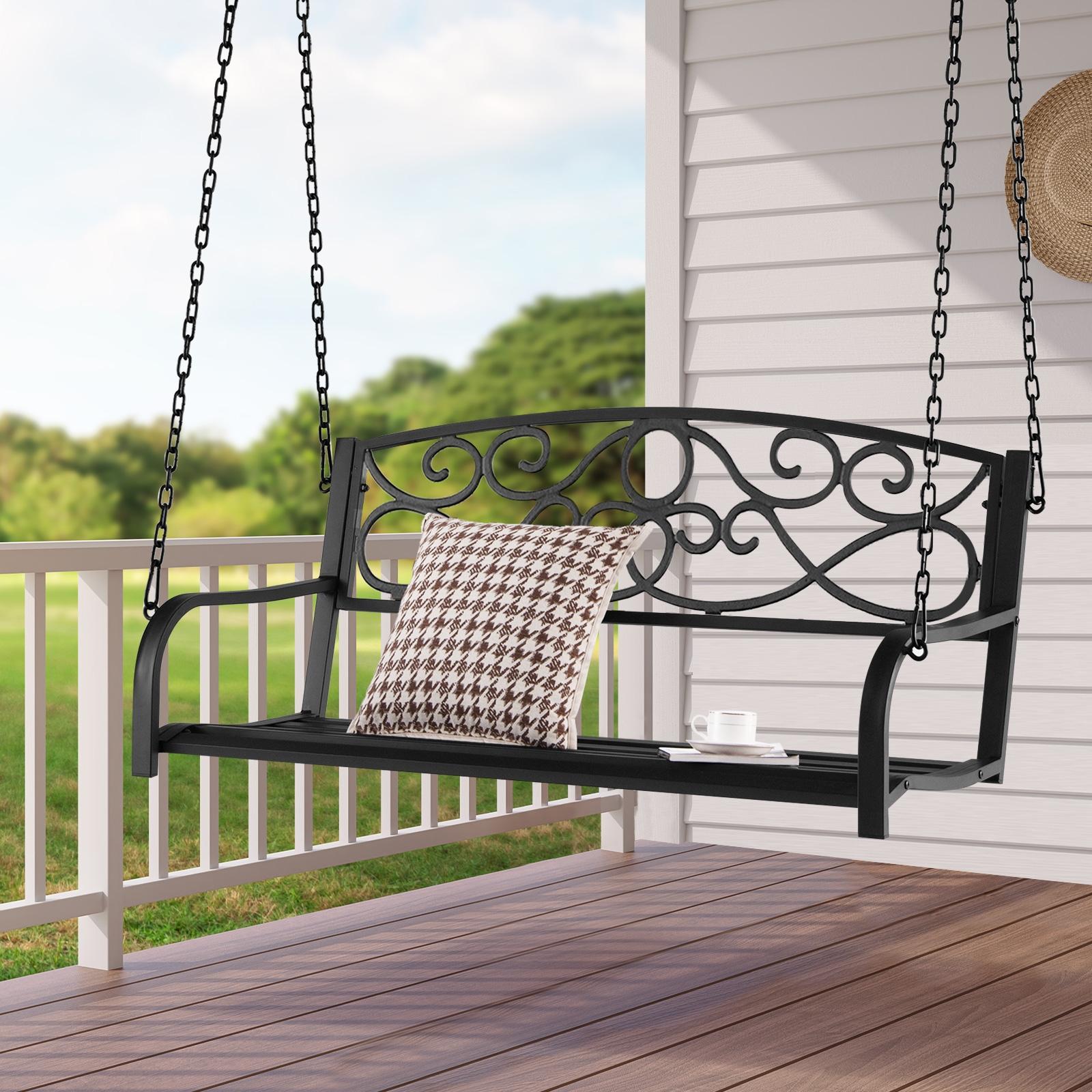 BABOOM Porch Swing Chair 2 person Black Steel Outdoor Swing in the