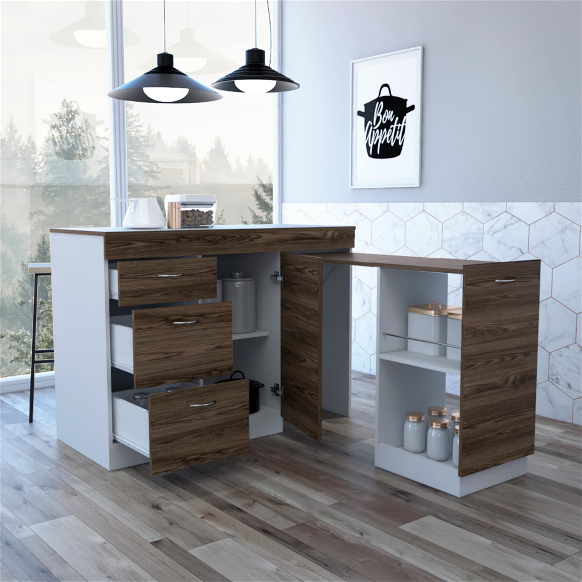 BABOOM Brown Mdf Base with Mdf Top Kitchen Island (20.07-in x 45.8-in x 33.4-in)