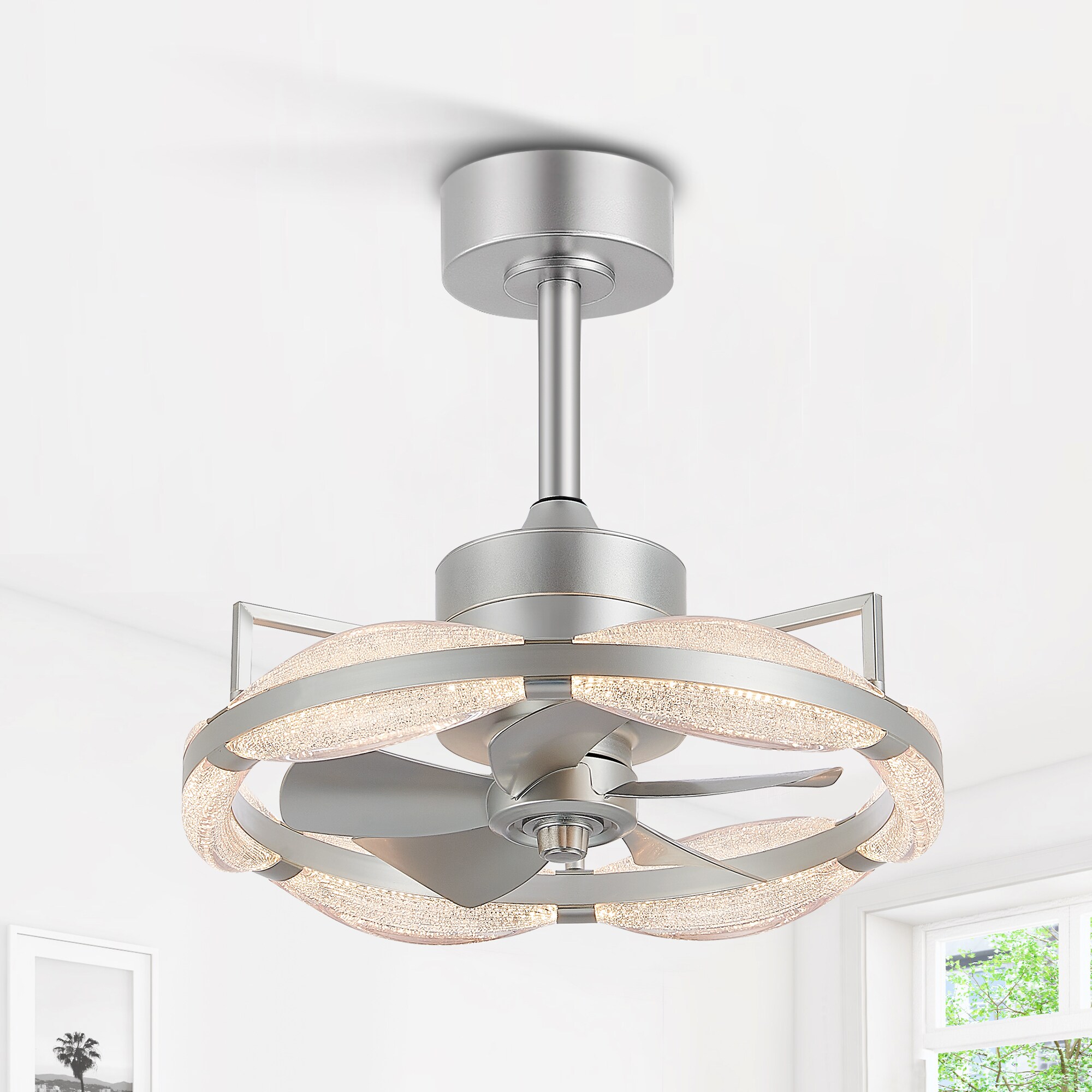 Breezary Fandelier 20-in Silver Indoor Cage Ceiling Fan with Light and ...