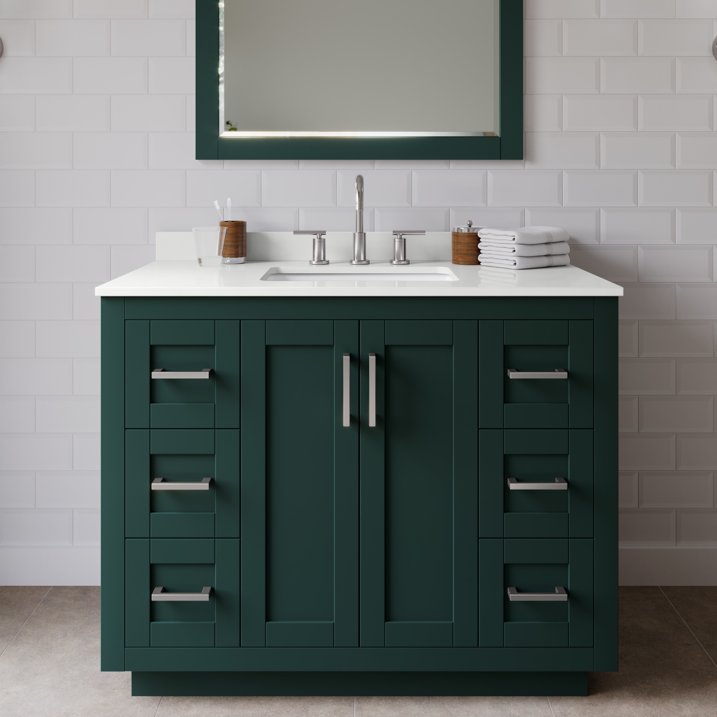 Wyndham Collection WCF292942SGEWQUS3M34 Miranda 42-in Green Undermount Single Sink Bathroom Vanity with White Quartz Top (Mirror Included)