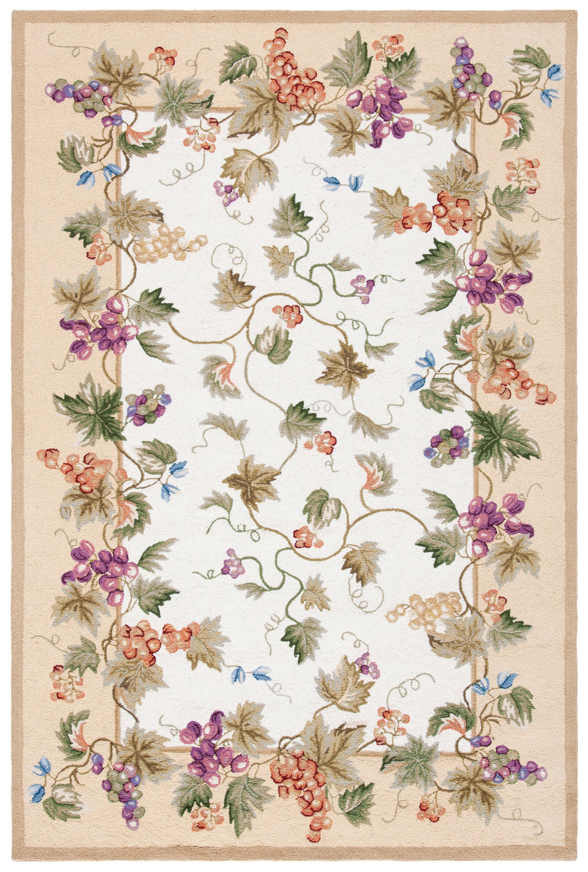 Beige Floral Handmade Wool Rectangular Area Rug