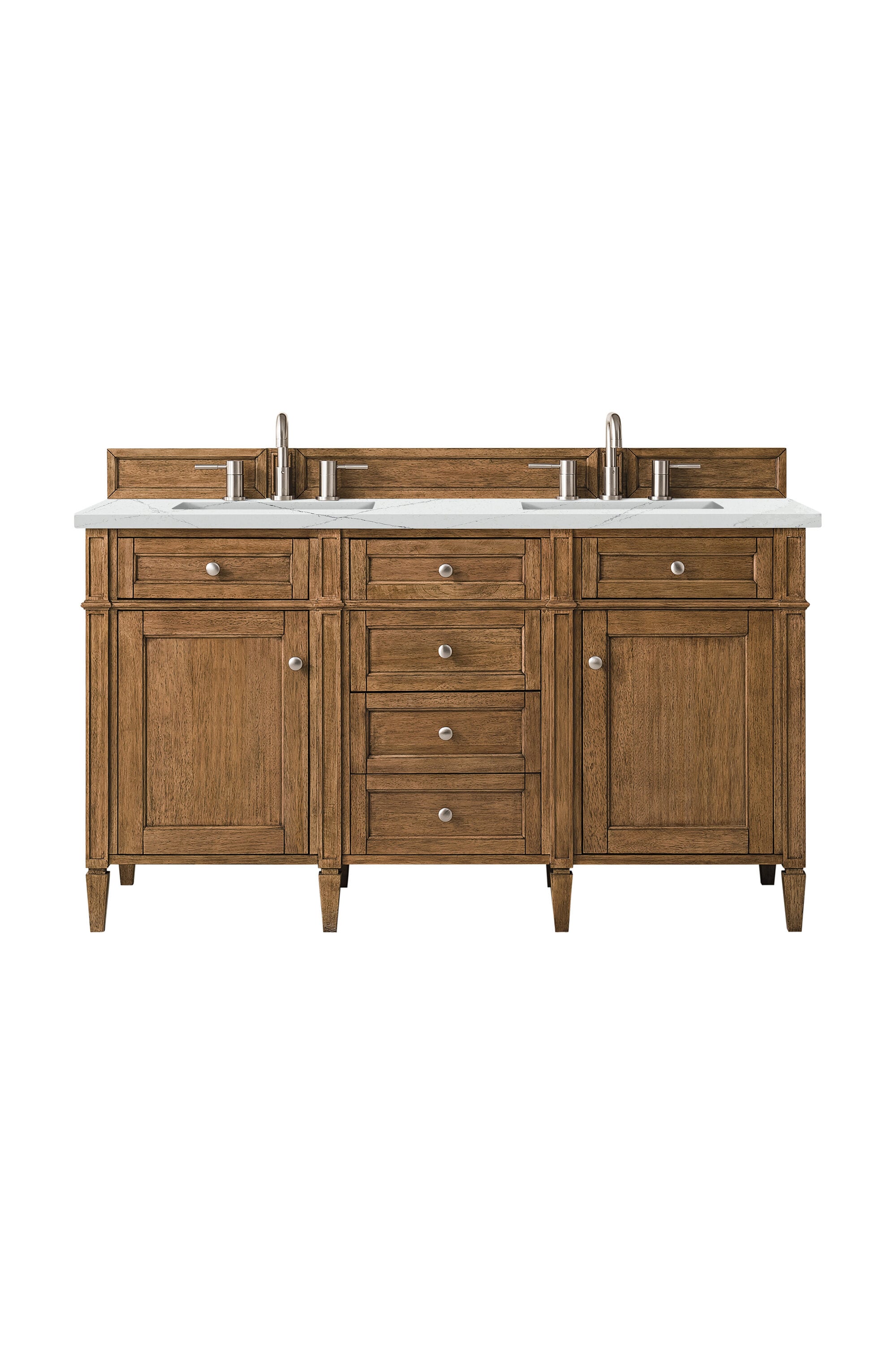 James Martin Vanities 650-V60D-SBR-FENC Brittany 60-in Saddle Brown Undermount Double Sink Bathroom Vanity with Ethereal Noctis Quartz Top