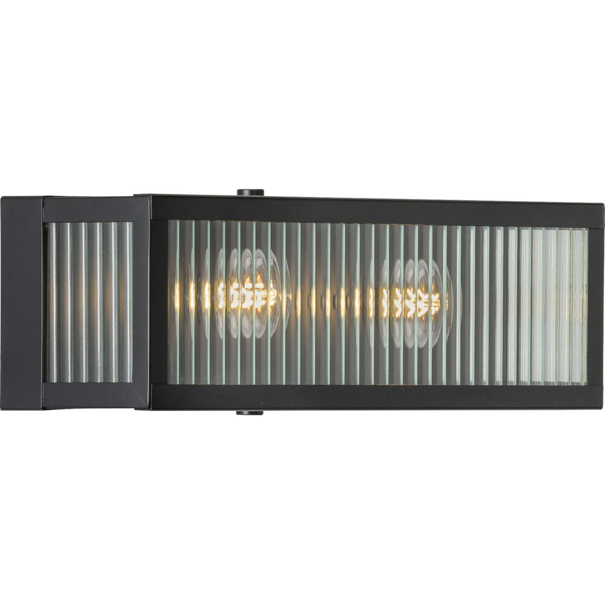Matte Black Ribbed Glass 2-Light Bathroom Vanity Fixture
