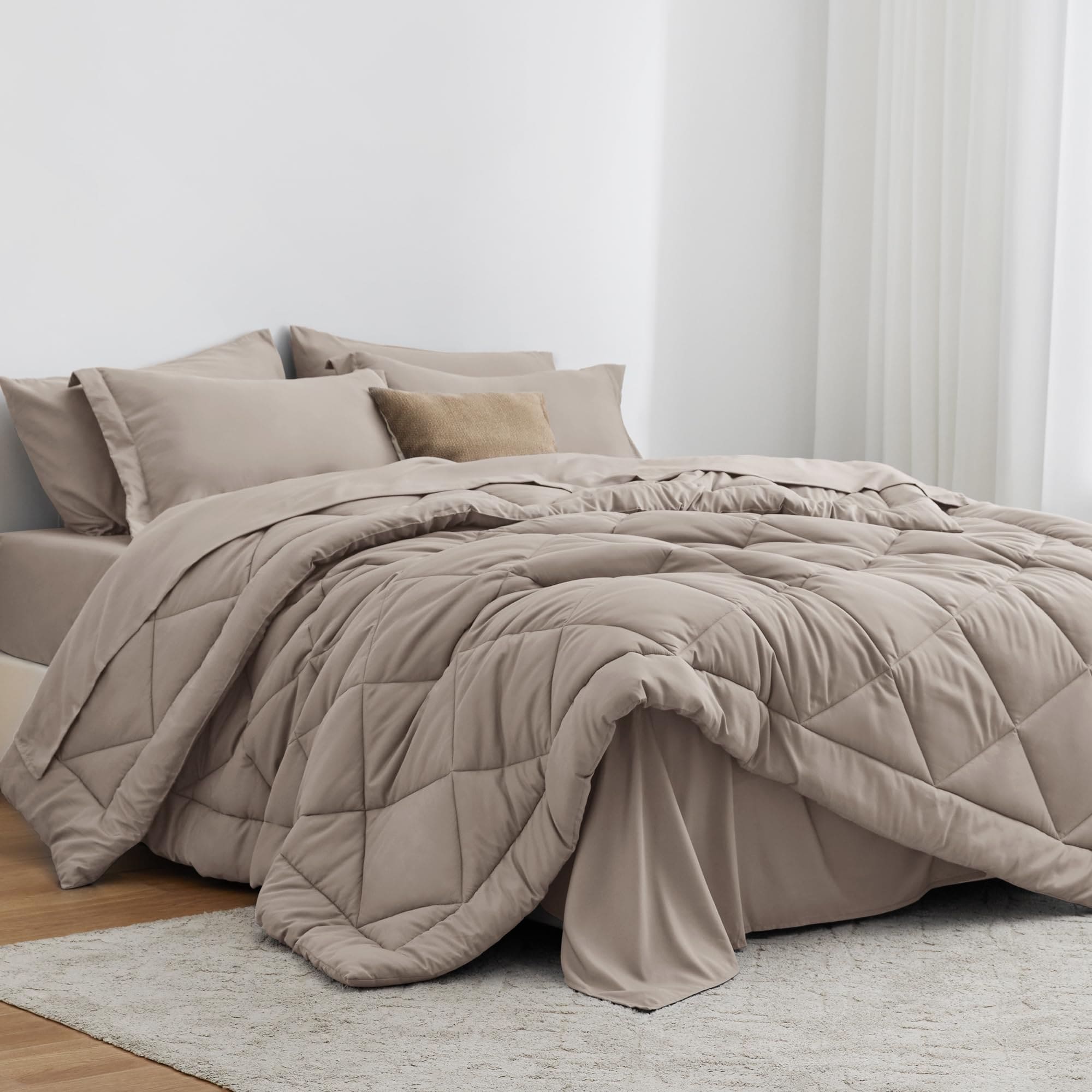 OMOMMD Burlwood King 7 Piece All Season Bed In A Bag Bedding Set Soft Breathable Lightweight Down Alternative Comfortable #5749848217717