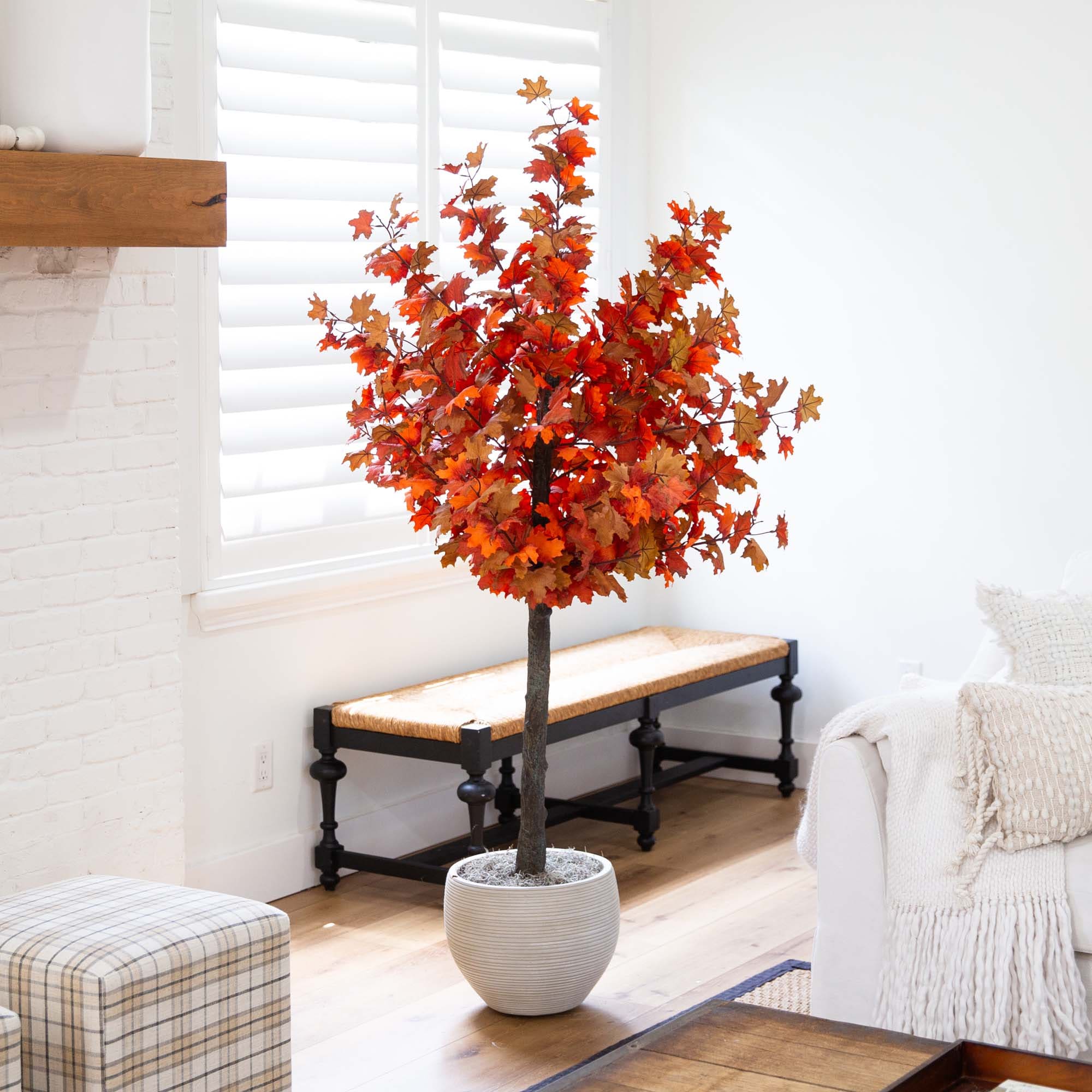 6ft Autumn Maple Artificial Fall Tree in Black Pot