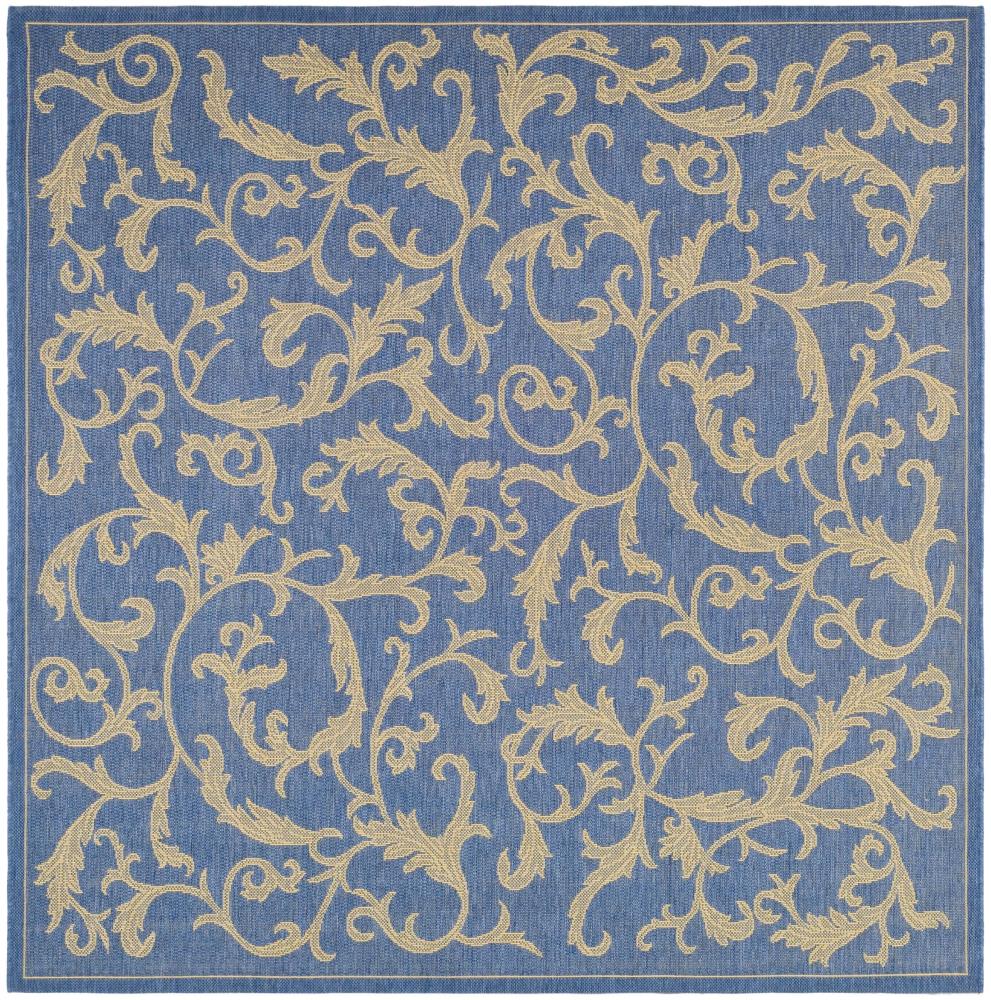 Safavieh CY2653-3103-7SQ Courtyard Vintage Vine 7 x 7 (ft) Loomed Polypropylene Blue/Natural Square Indoor/Outdoor Floral/Botanical Coastal Area rug