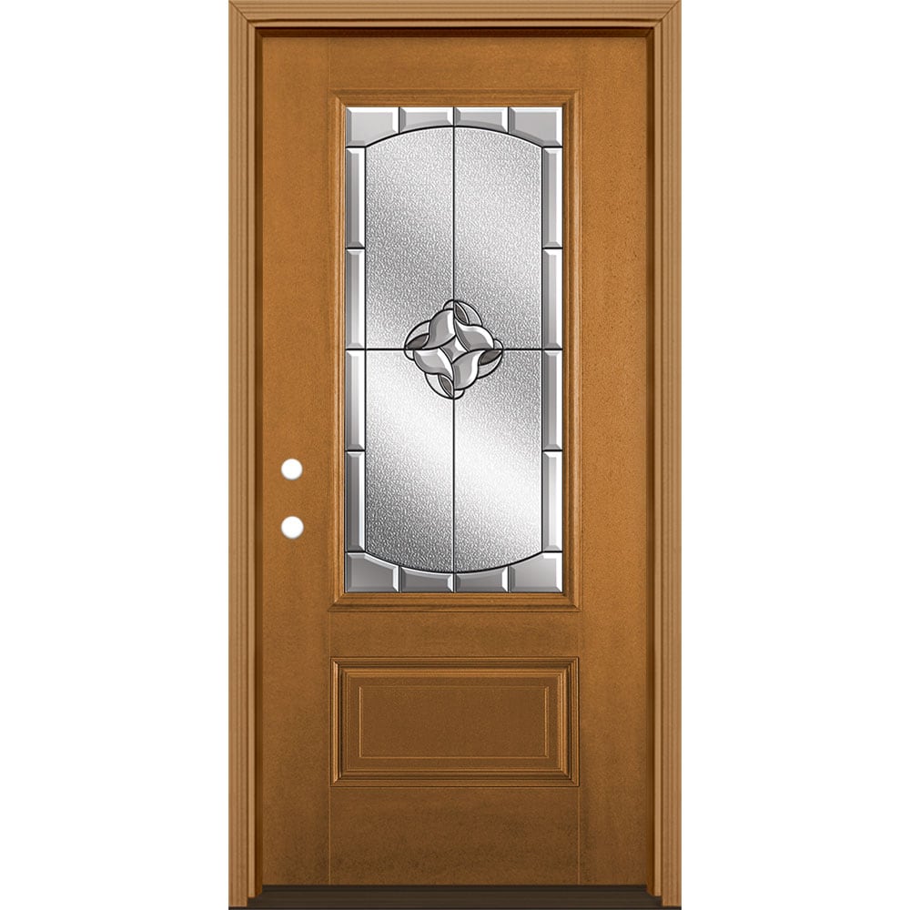 Masonite 3422808 Rozet 36-in x 80-in x 4-9/16-in Fiberglass 3/4 lite Right-hand inswing Oakcrest Stained Prehung Front Door with Brickmould Insulating core