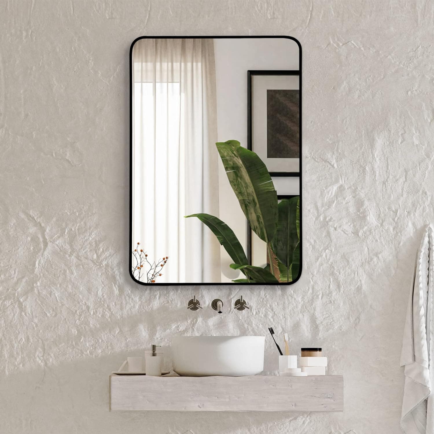 24" x 32" Matte Black Aluminum Framed Rectangular Wall Mirror
