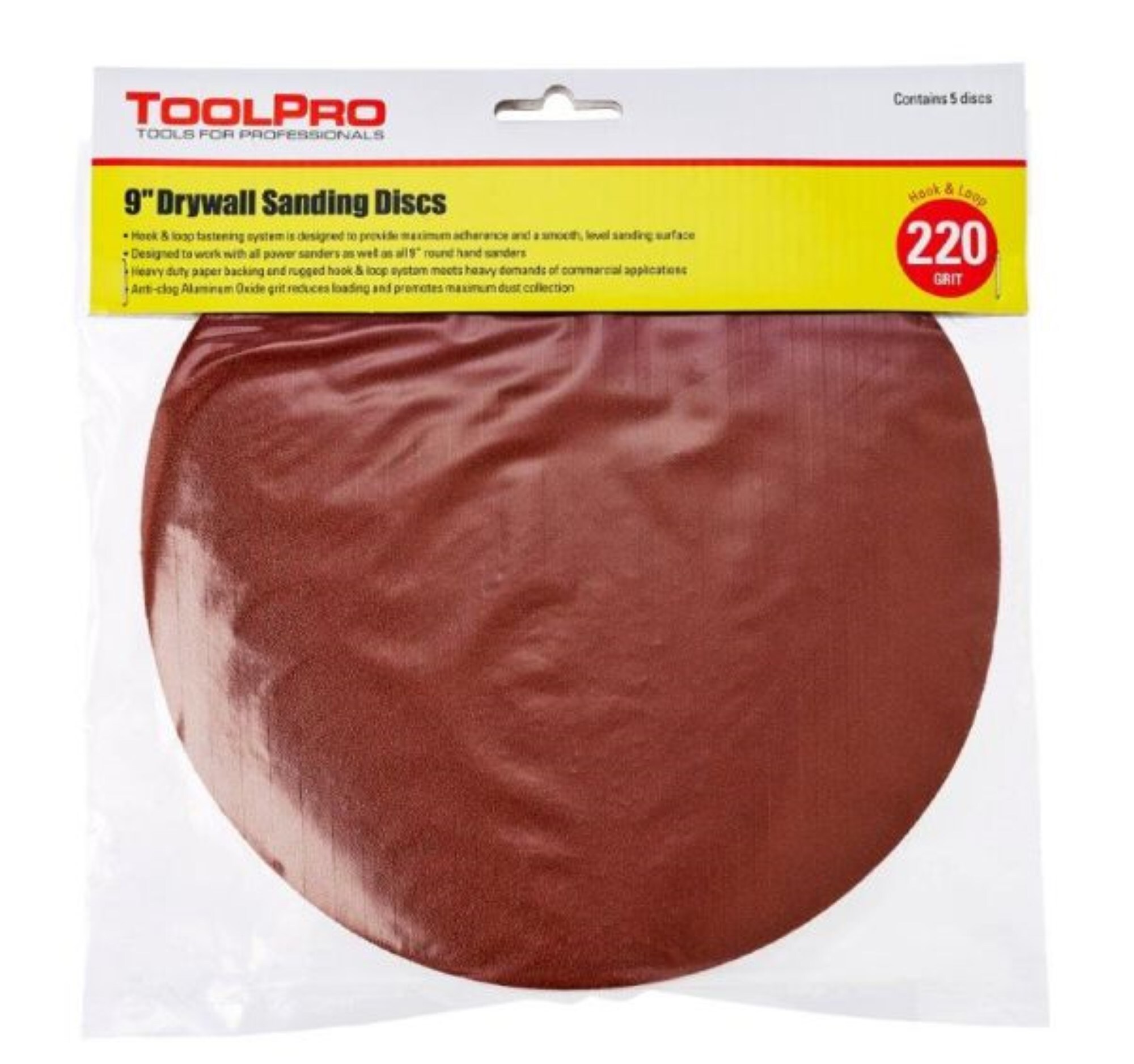 ToolPro 9-in 220 grit Hook and Loop Fine 220-Grit Disc Sandpaper 9-in W x  9-in L 25-Pack in the Sandpaper department at