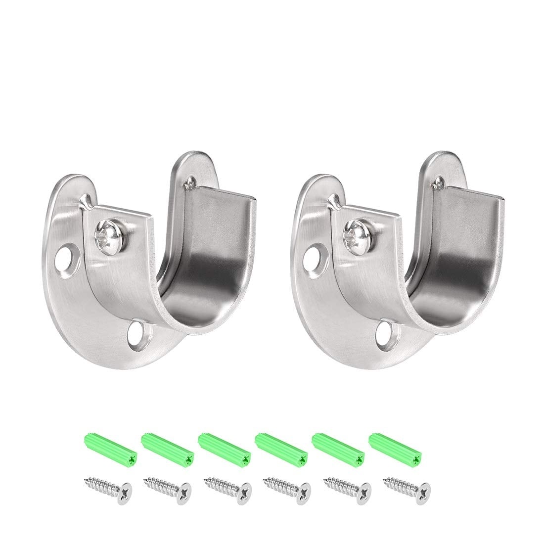 Aoibox  Stainless Steel U Shaped Closet Rod End Support Brackets for 1 25 in Diameter Poles 2 Pack with Mounting