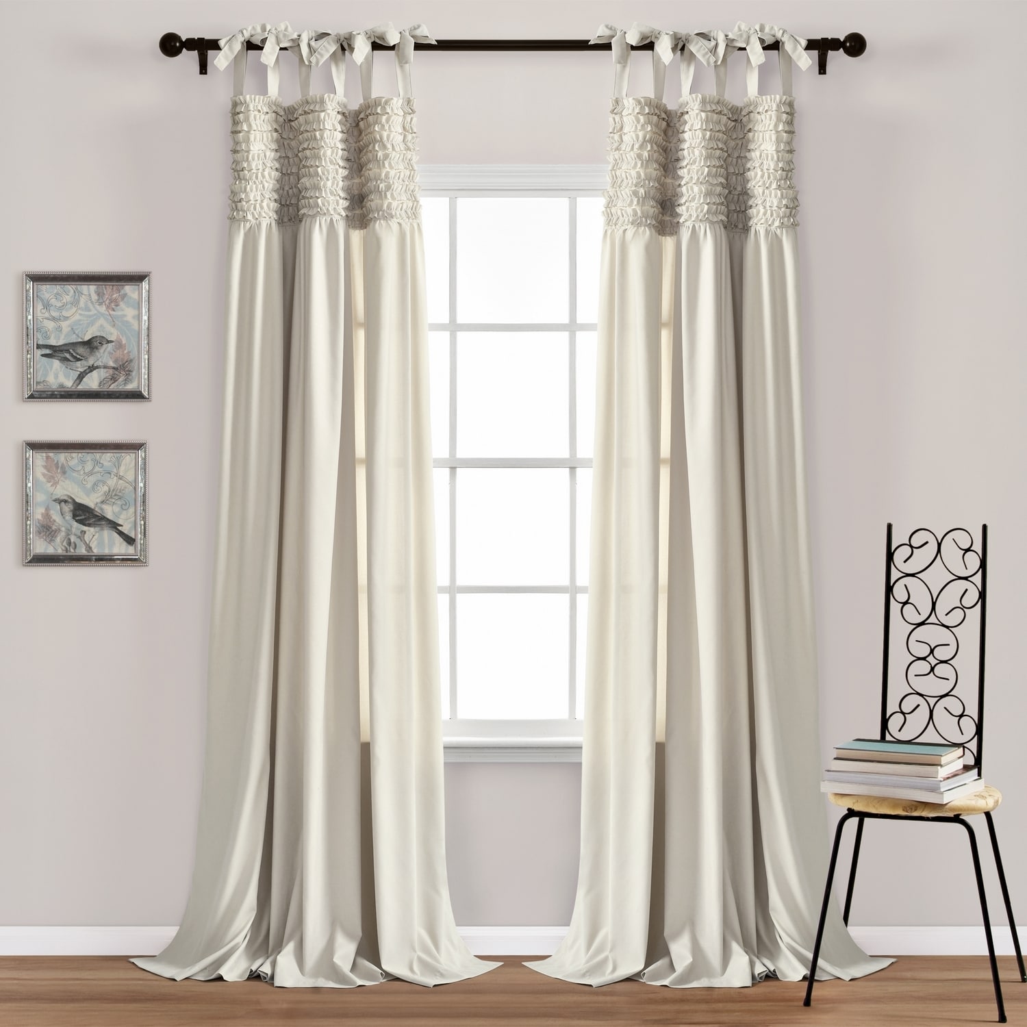 Lush Decor 16T004283 95-Inches Neutral Tie top Curtain panel pair