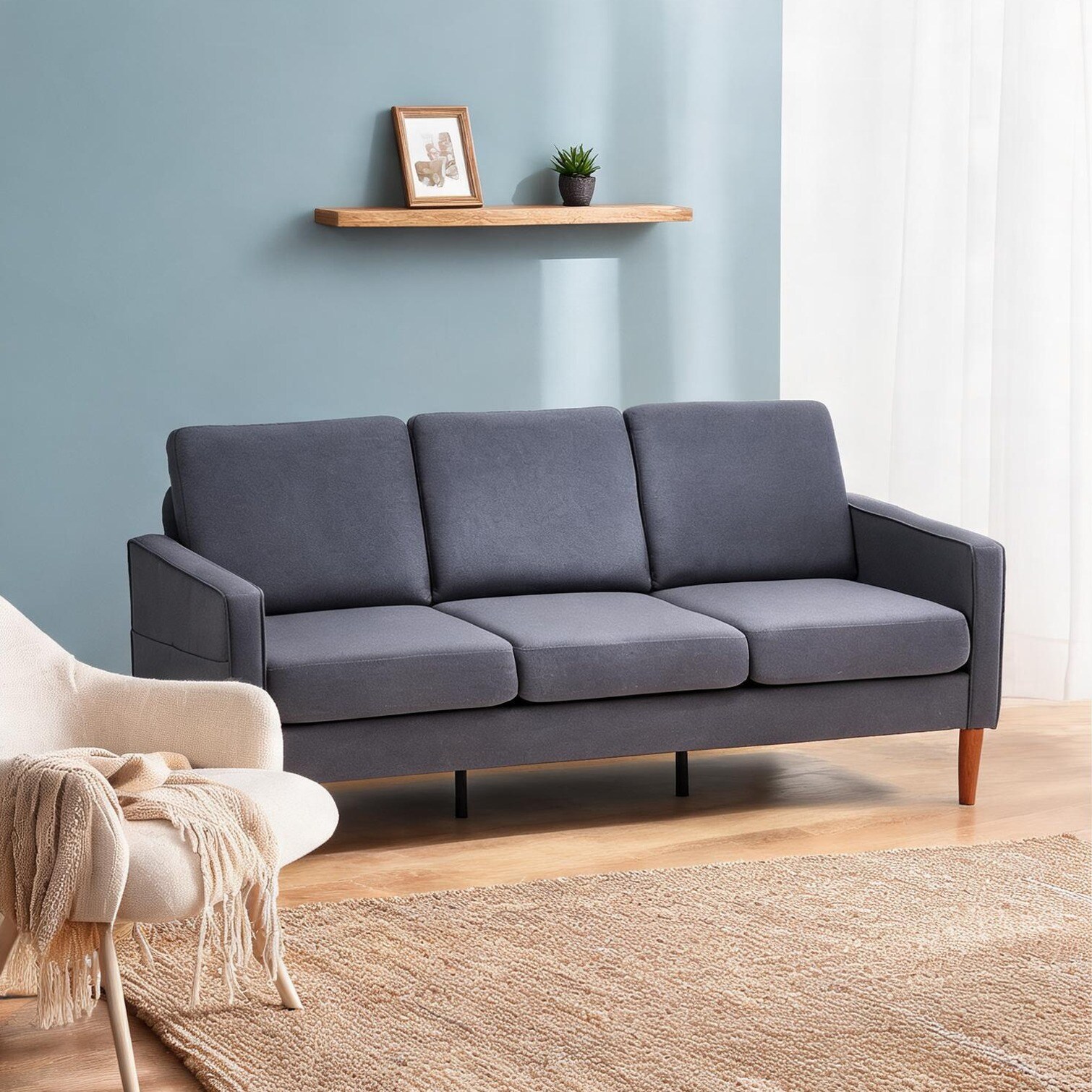 chillscreamni 70.87-Inch Gray-Toned Modular Sofa Three-Seat Linen ...