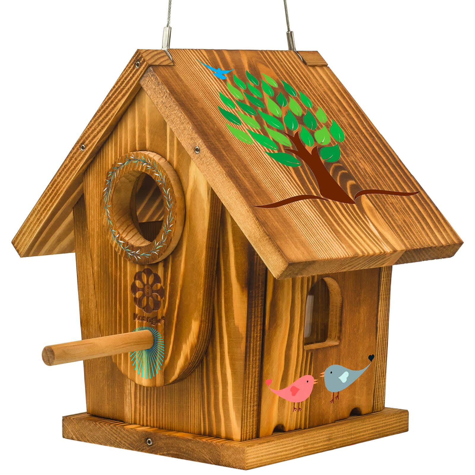 Etokfoks - Birdhouse Kit Cedar Wood Carbonized 0.47 in Thick Three Entrance Sizes Seven Ventilat...